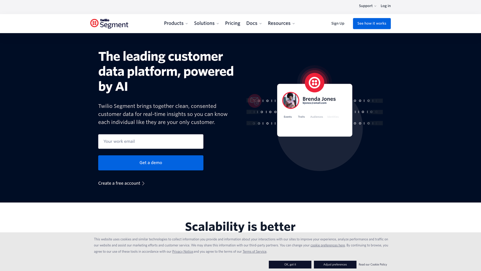 Screenshot of Segment website homepage