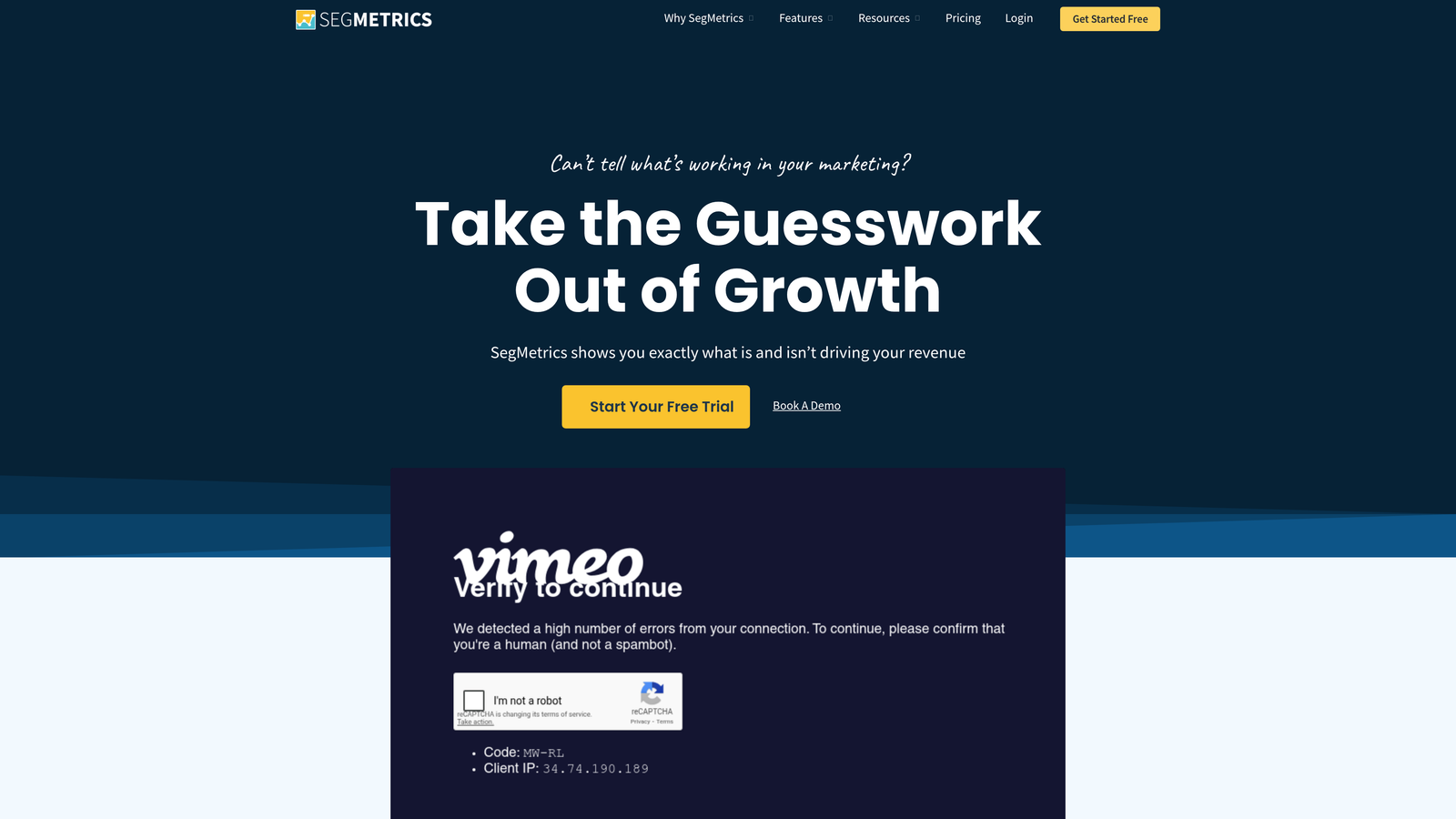 Screenshot of SegMetrics website homepage