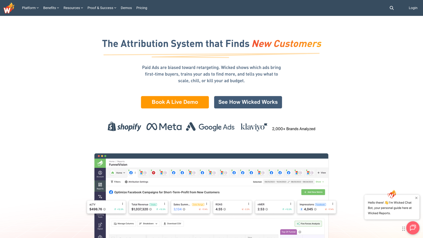 Screenshot of Wicked Reports website homepage