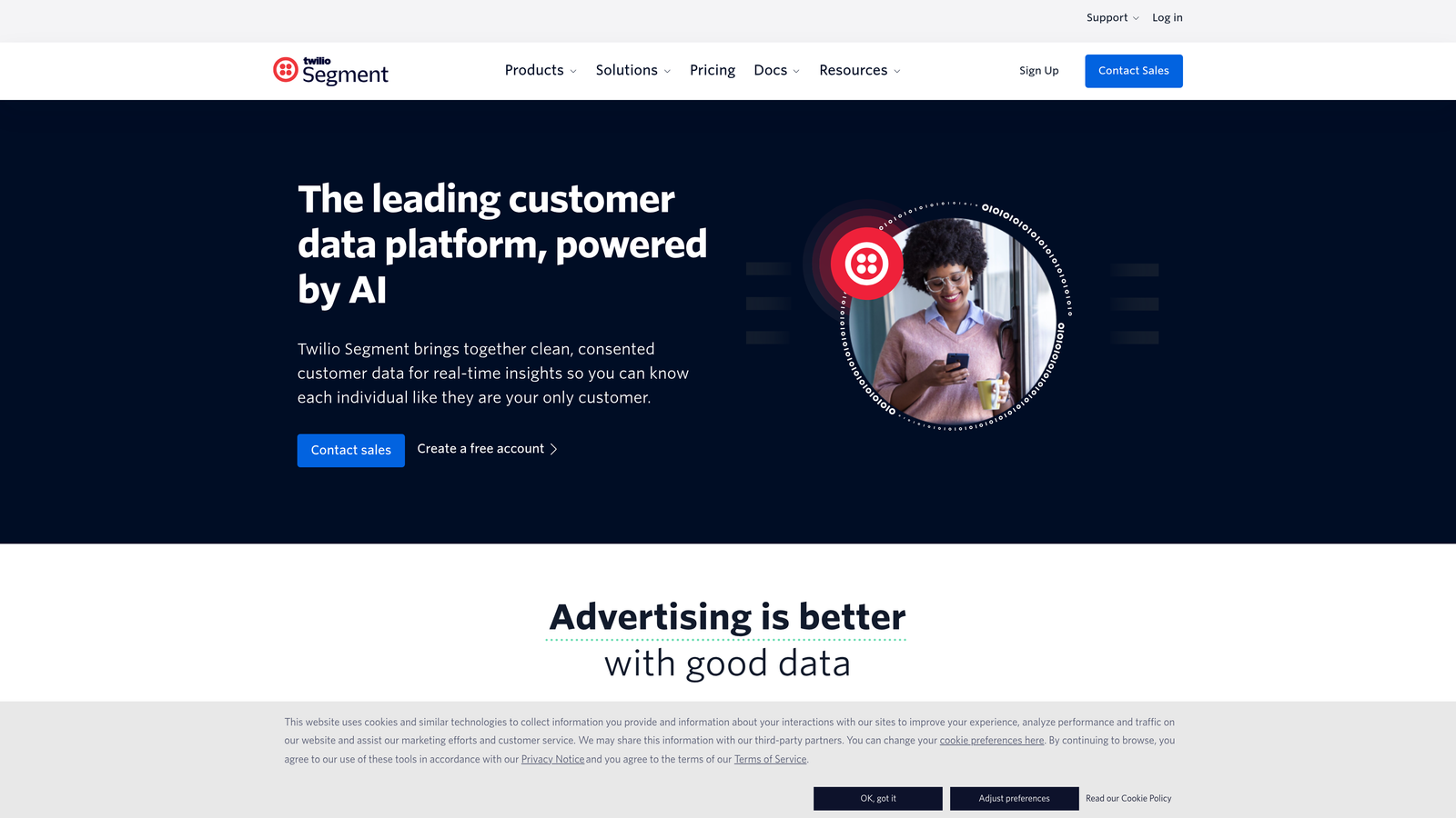 Screenshot of Segment website homepage