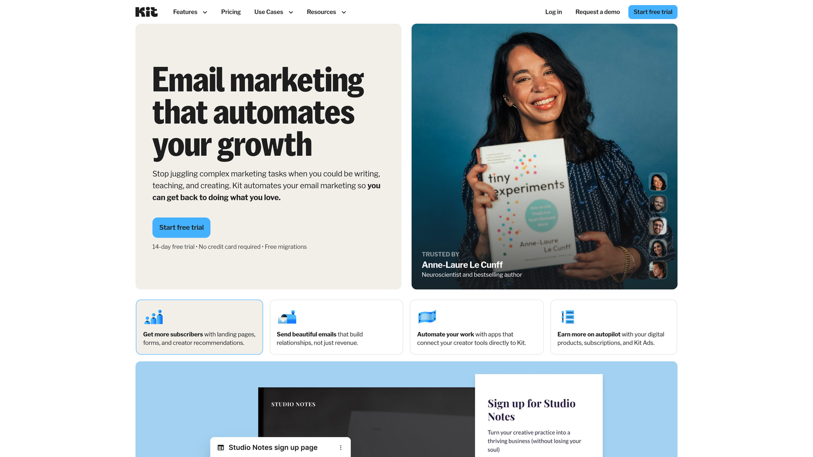 Screenshot of ConvertKit website homepage