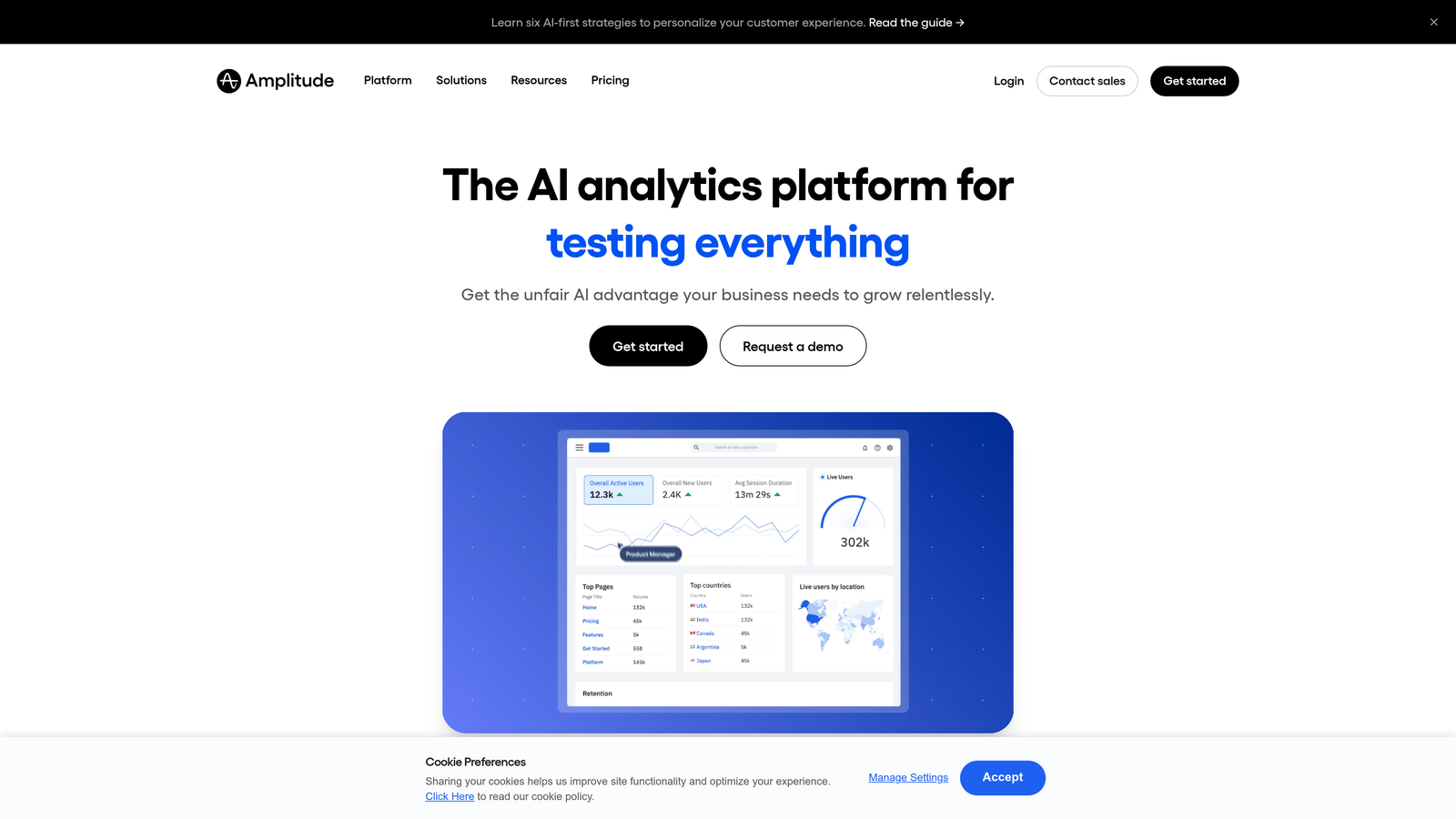 Screenshot of Amplitude website homepage