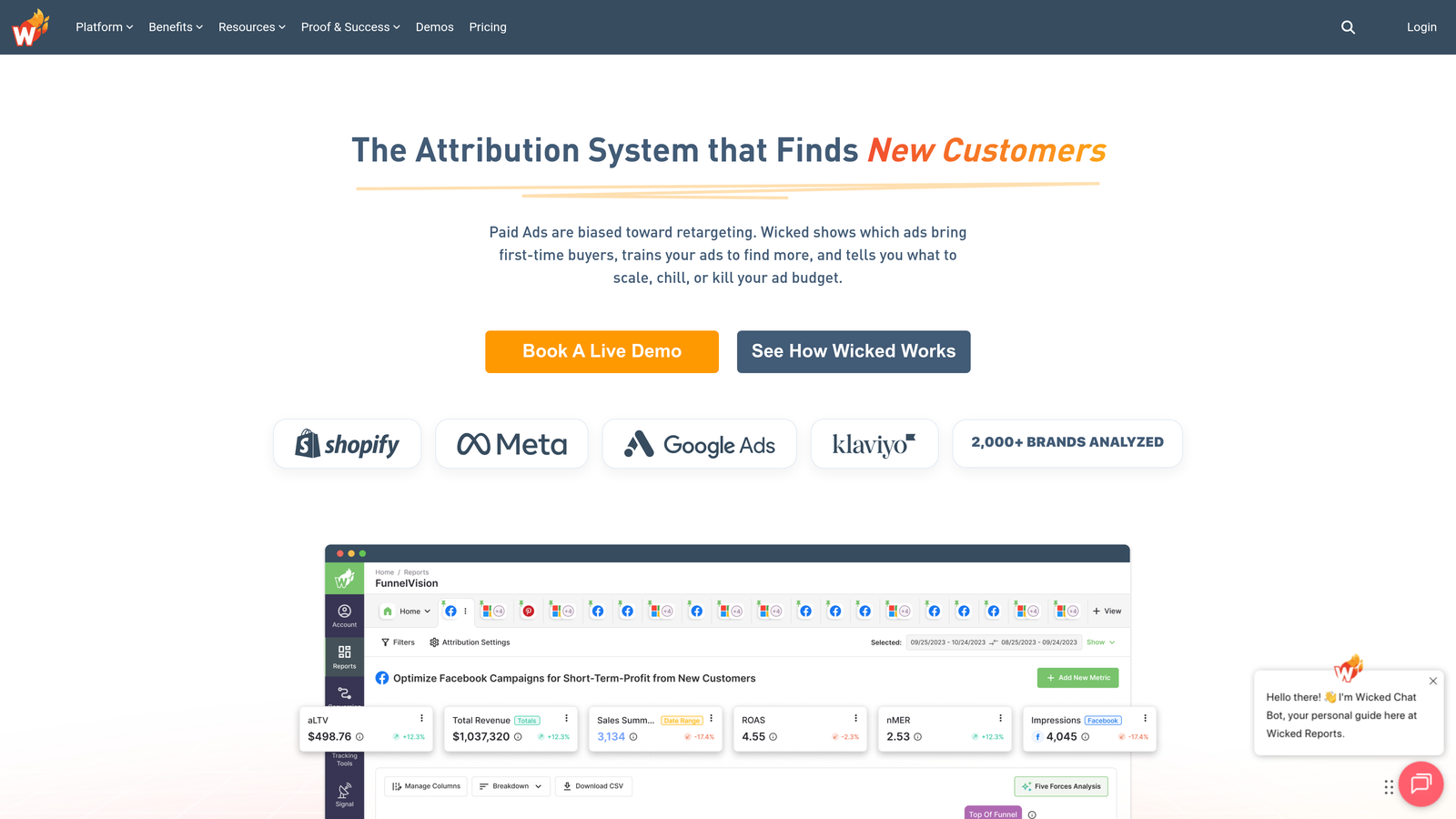 Screenshot of Wicked Reports website homepage