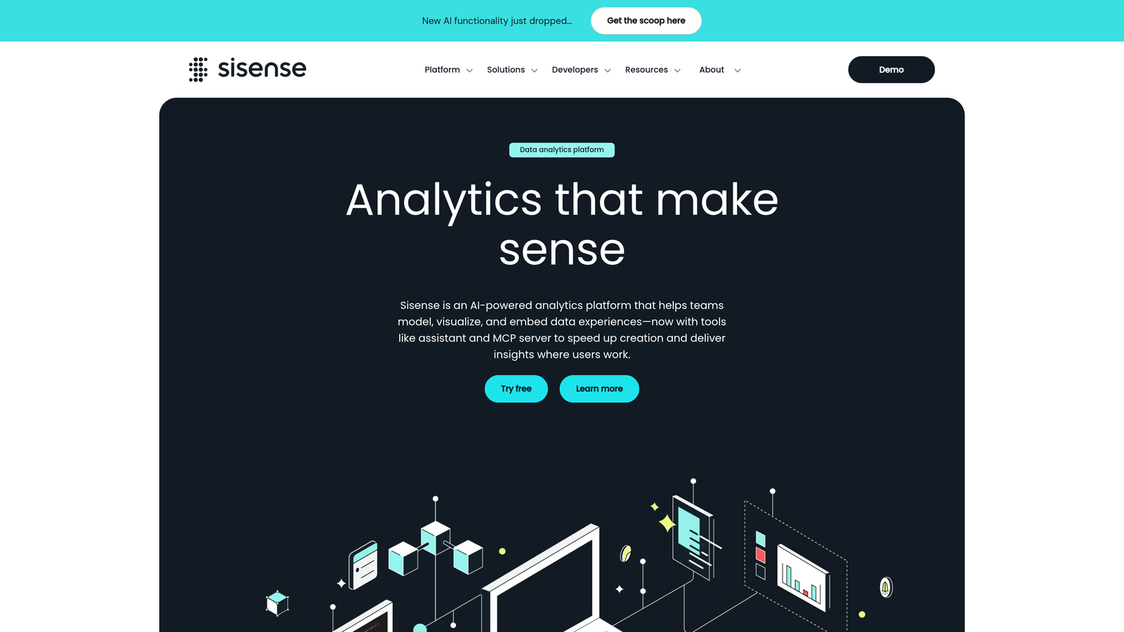 Screenshot of Sisense website homepage
