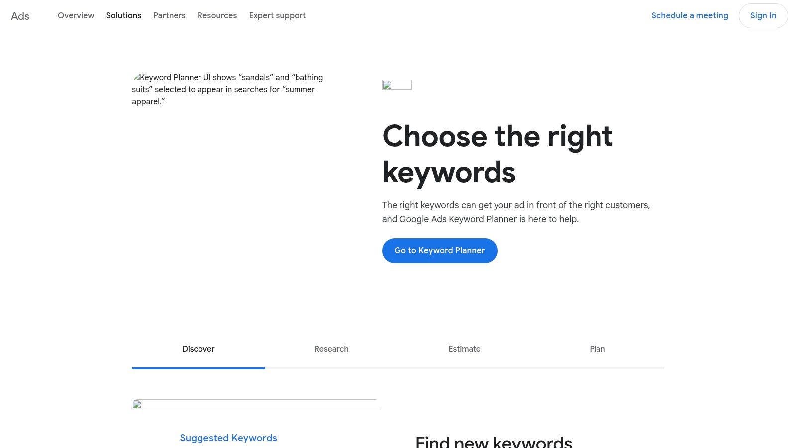 Google Ads Keyword Planner tool showing keyword ideas and search volume data