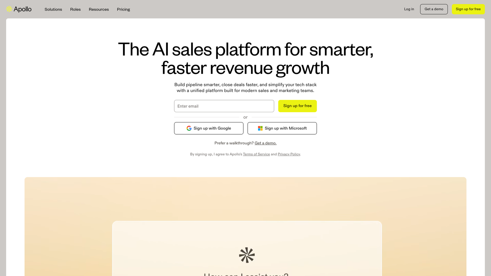 Screenshot of Apollo website homepage
