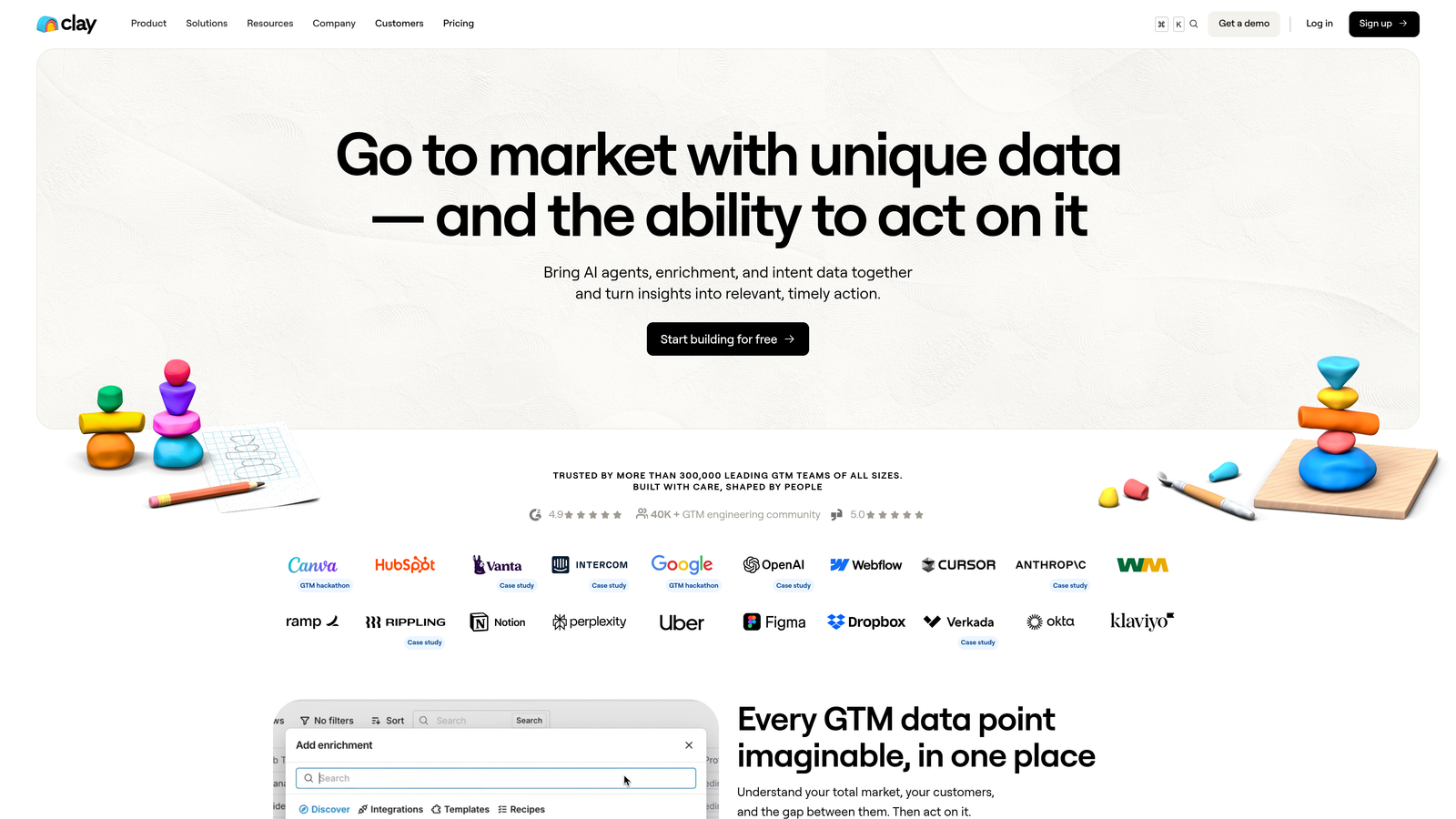 Screenshot of Clay website homepage