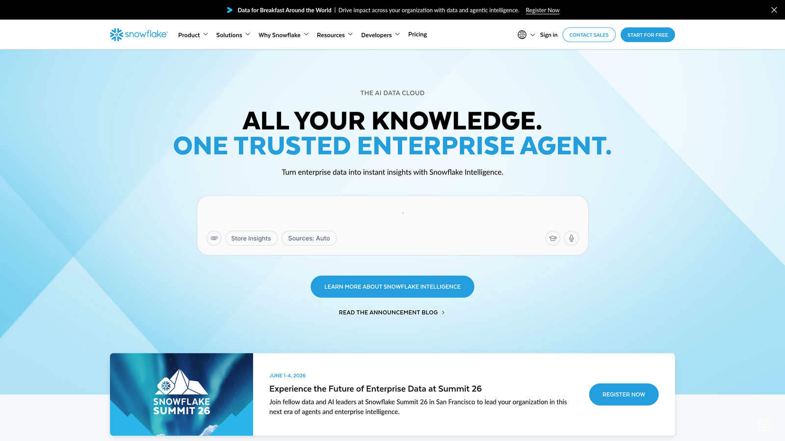 Screenshot of Snowflake website