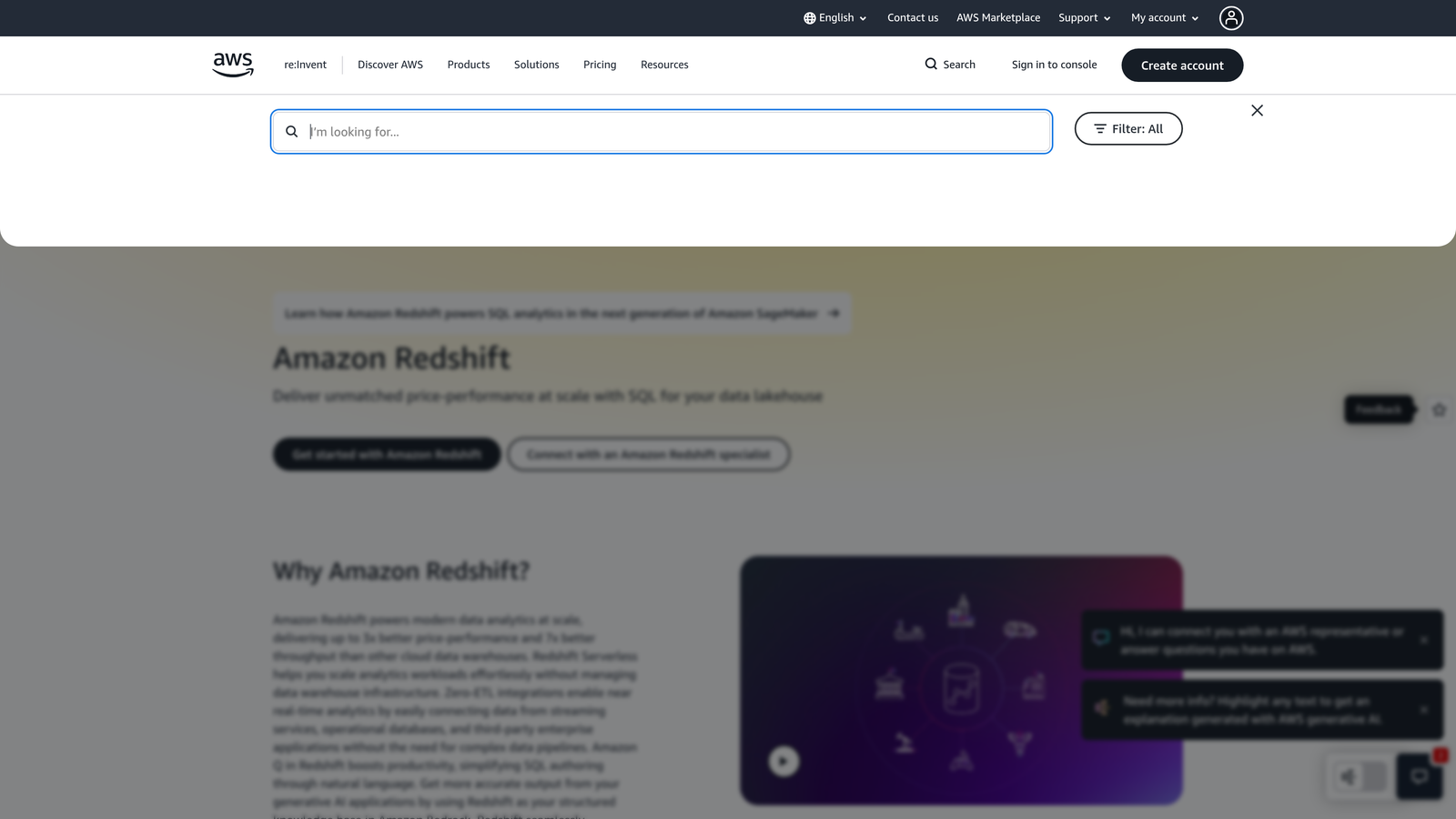 Screenshot of Amazon Redshift website