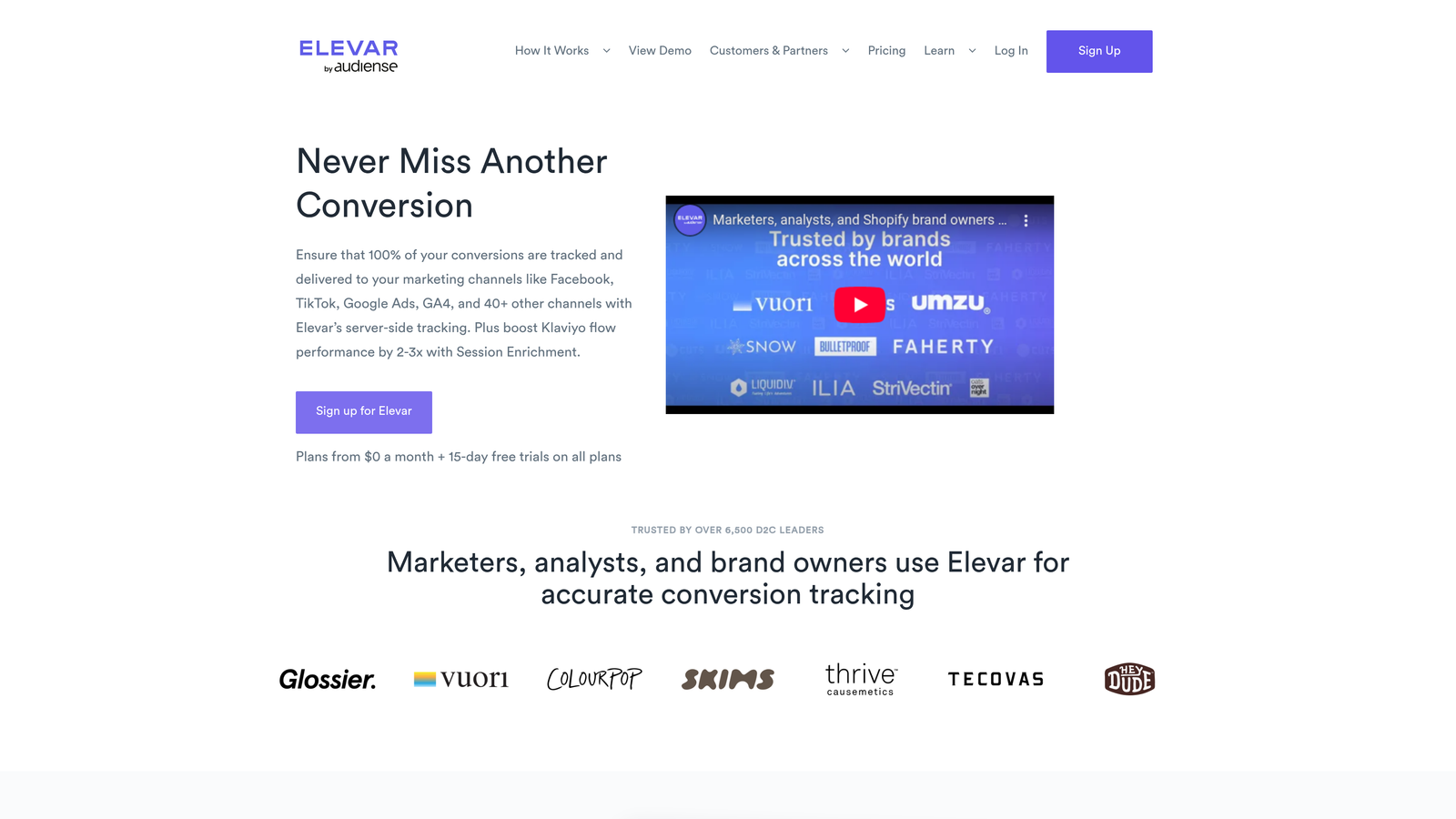 Screenshot of Elevar website
