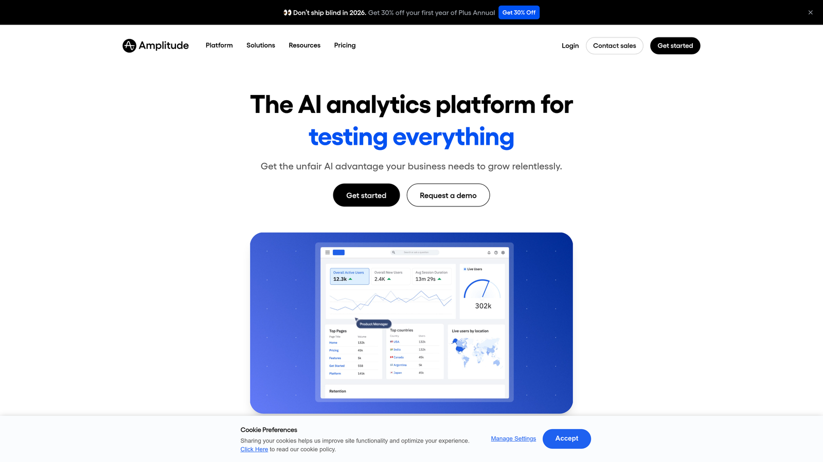 Screenshot of Amplitude website