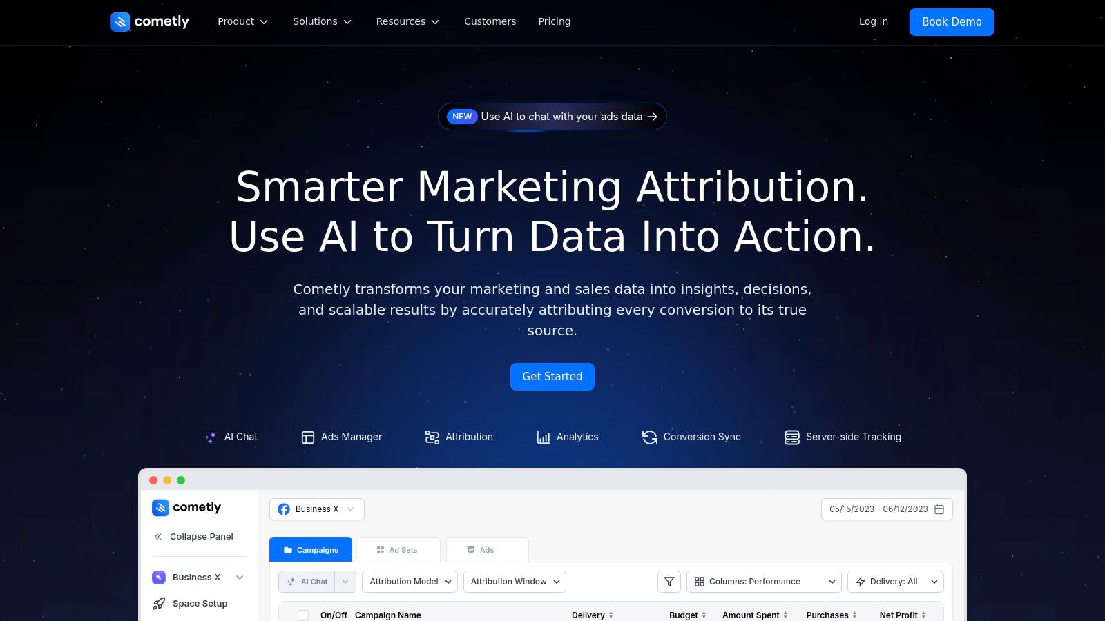 Cometly Dashboard showing marketing analytics for ecommerce