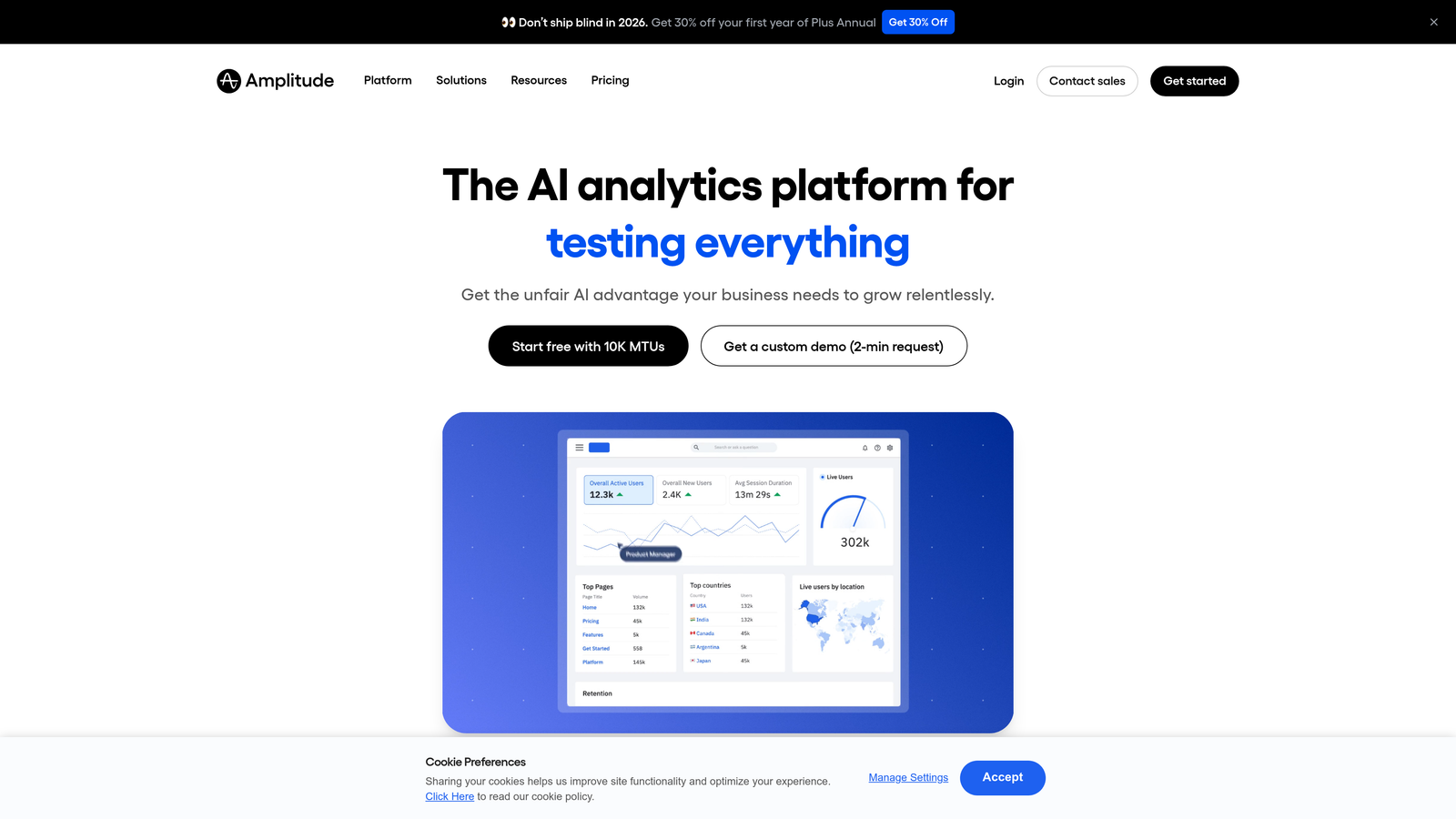 Screenshot of Amplitude website