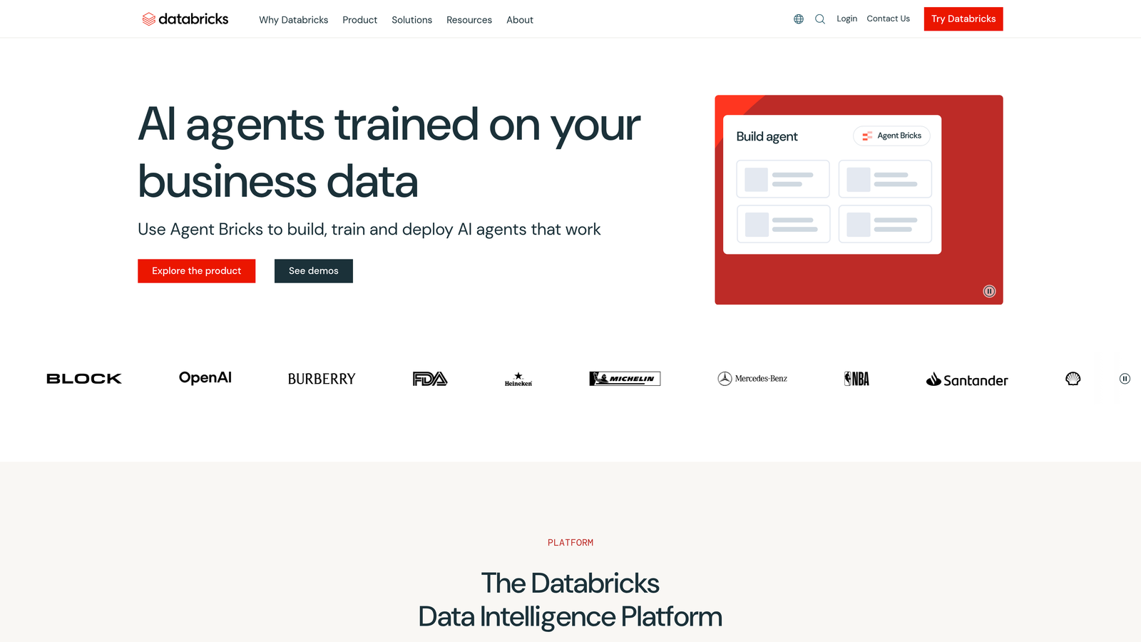 Screenshot of Databricks website