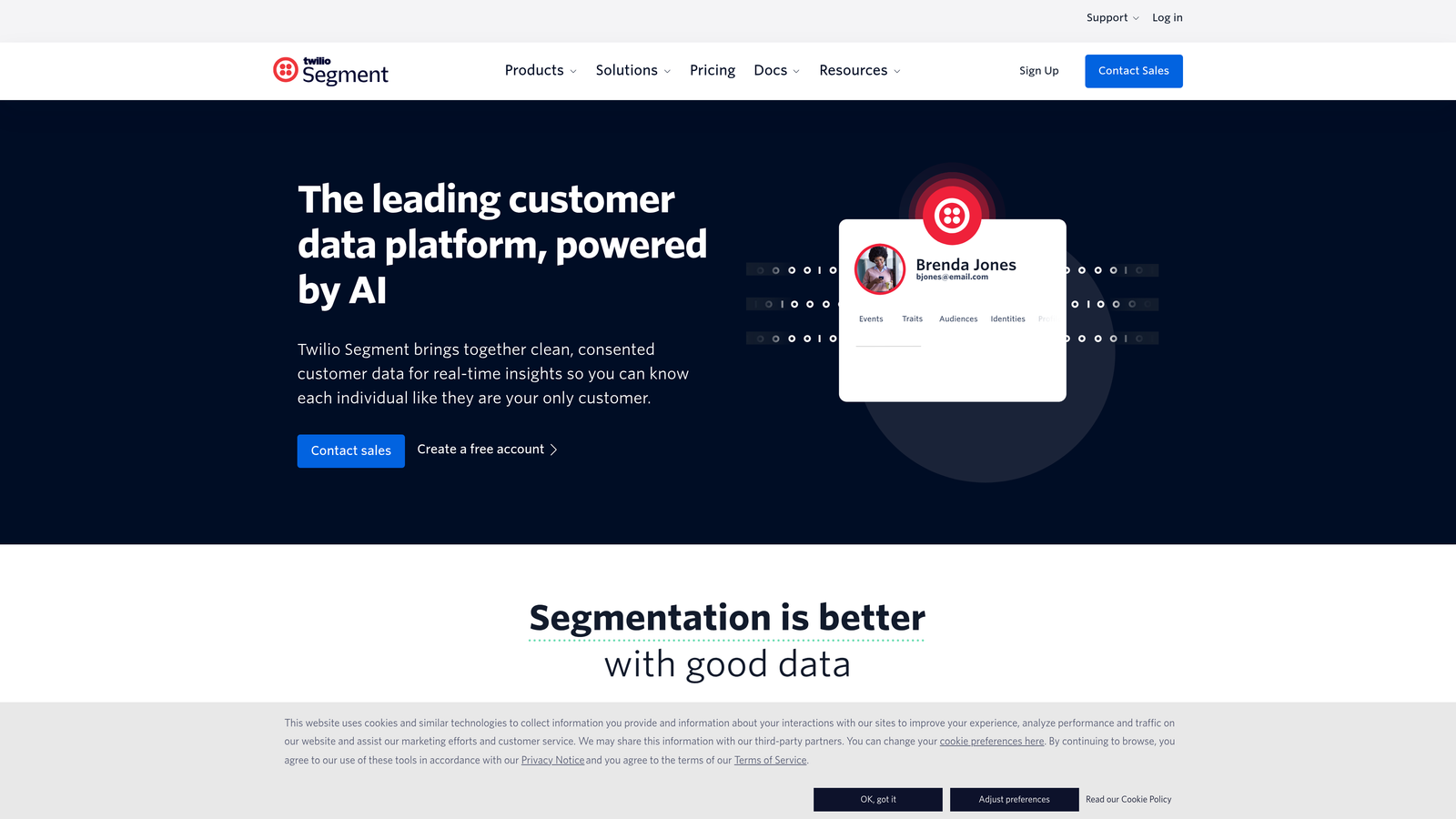 Screenshot of Segment website