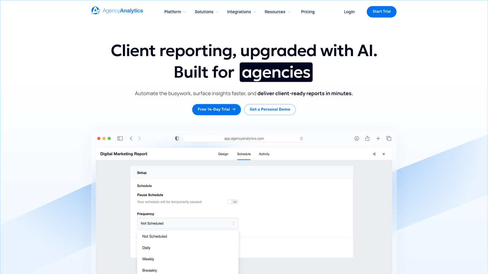 Screenshot of AgencyAnalytics website