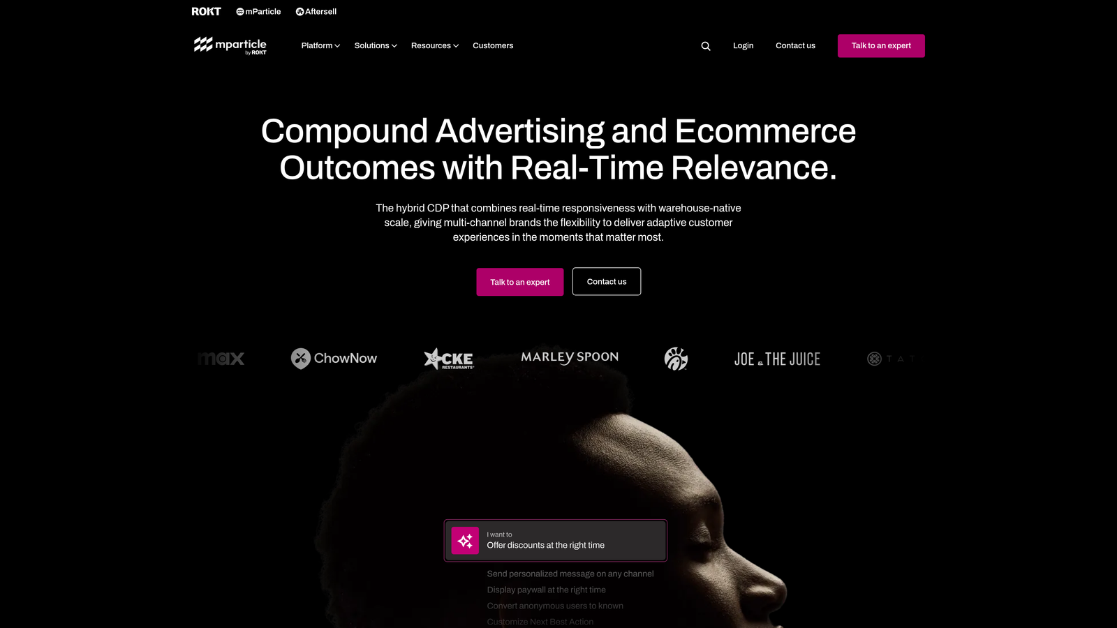 Screenshot of mParticle website