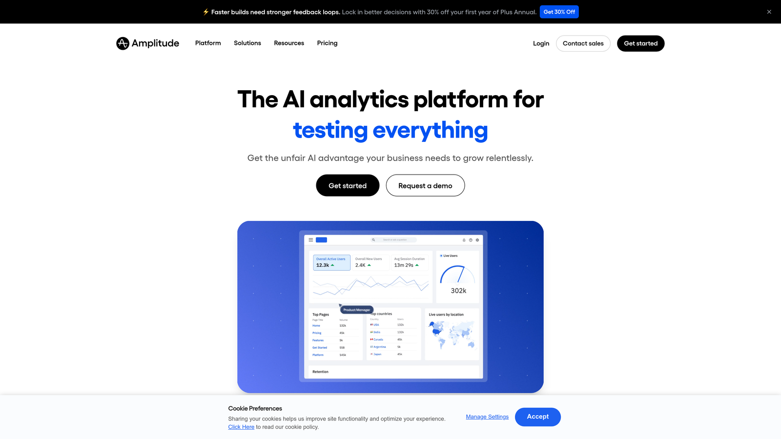 Screenshot of Amplitude website