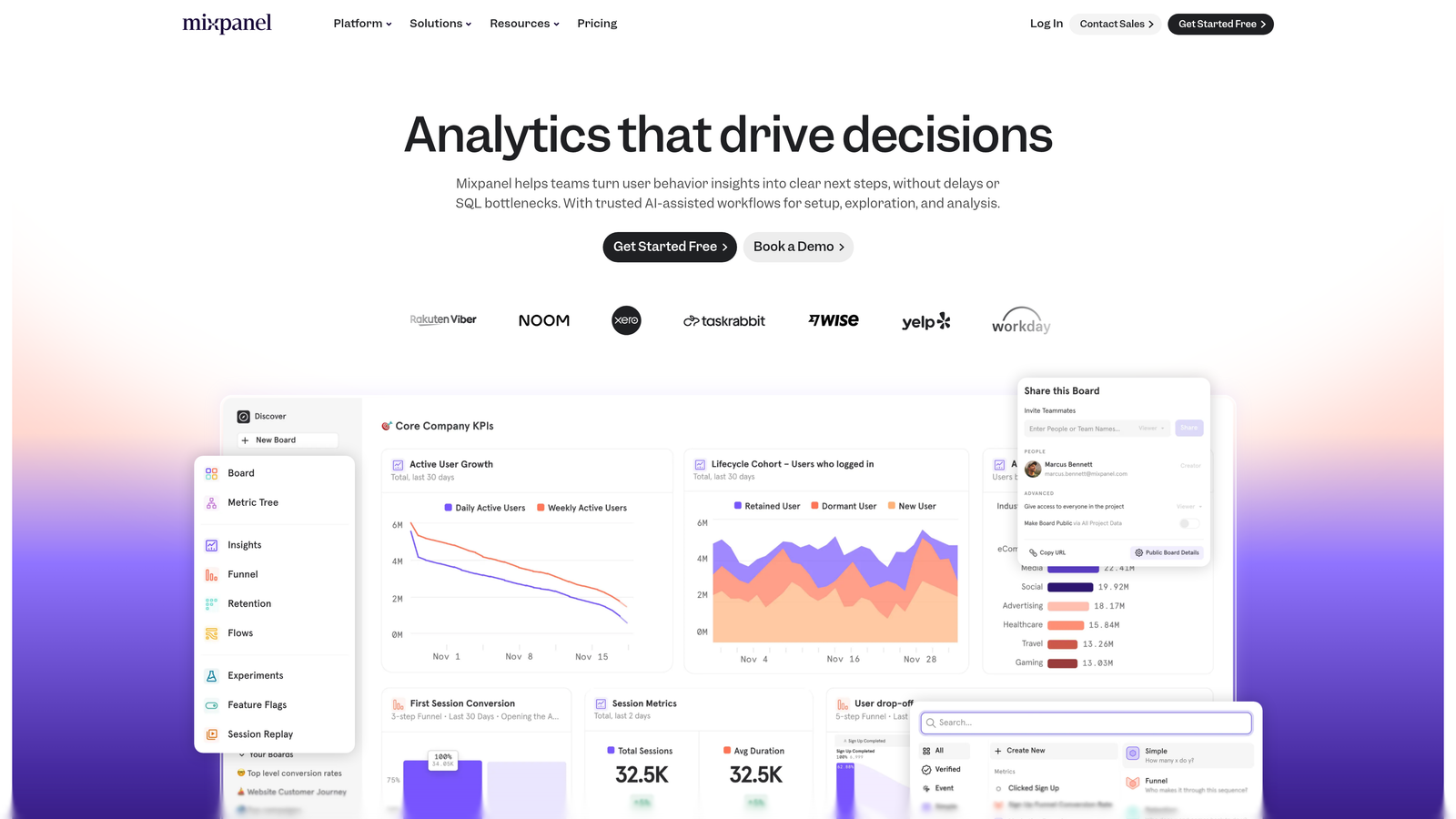 Screenshot of Mixpanel website