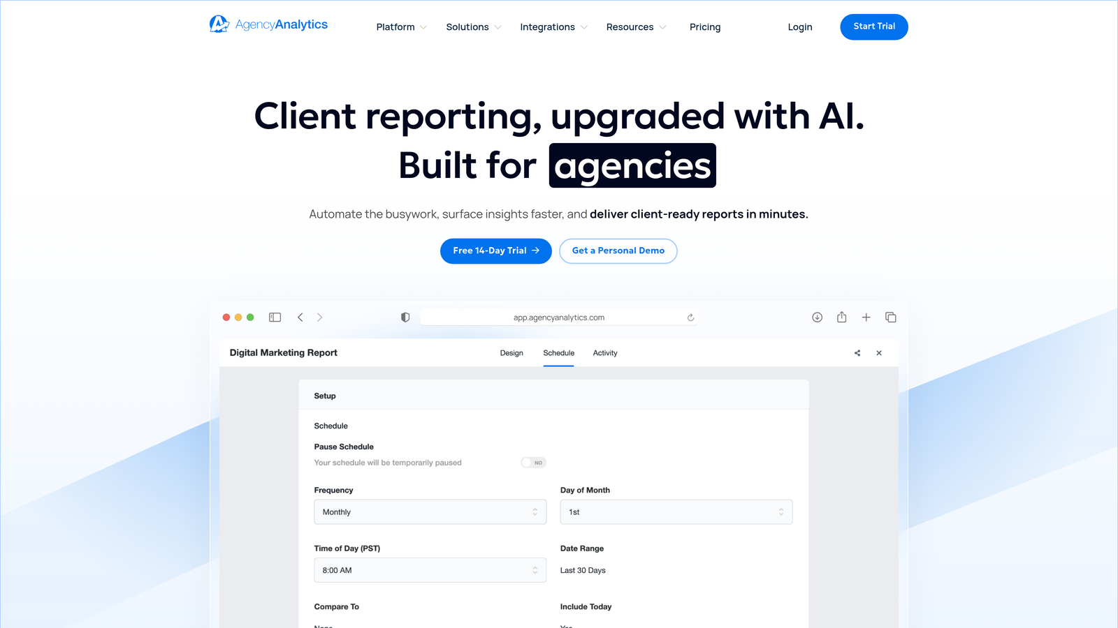 Screenshot of AgencyAnalytics website