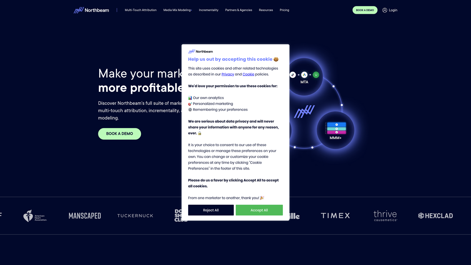 Screenshot of Northbeam website