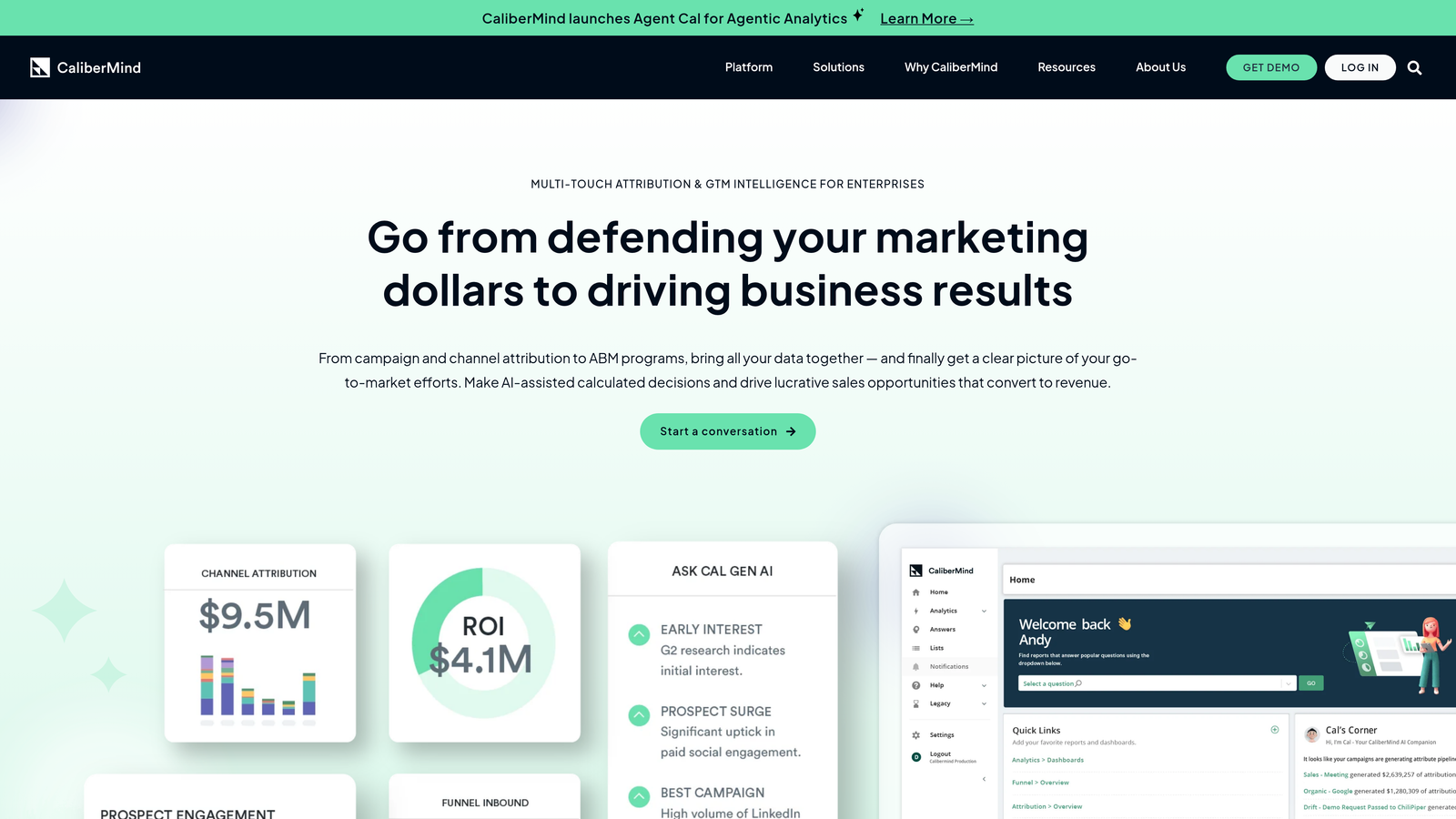 Screenshot of CaliberMind website
