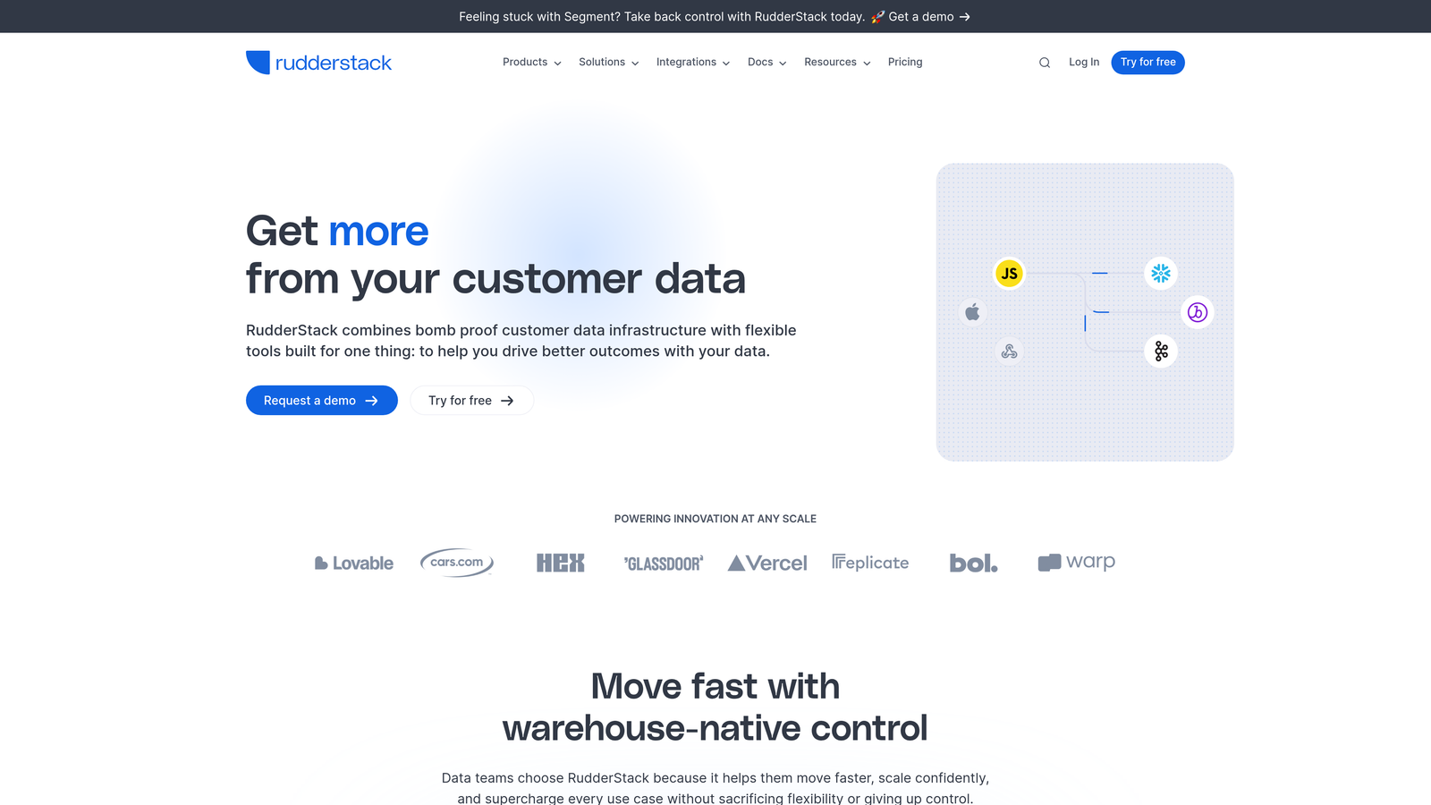 Screenshot of RudderStack website