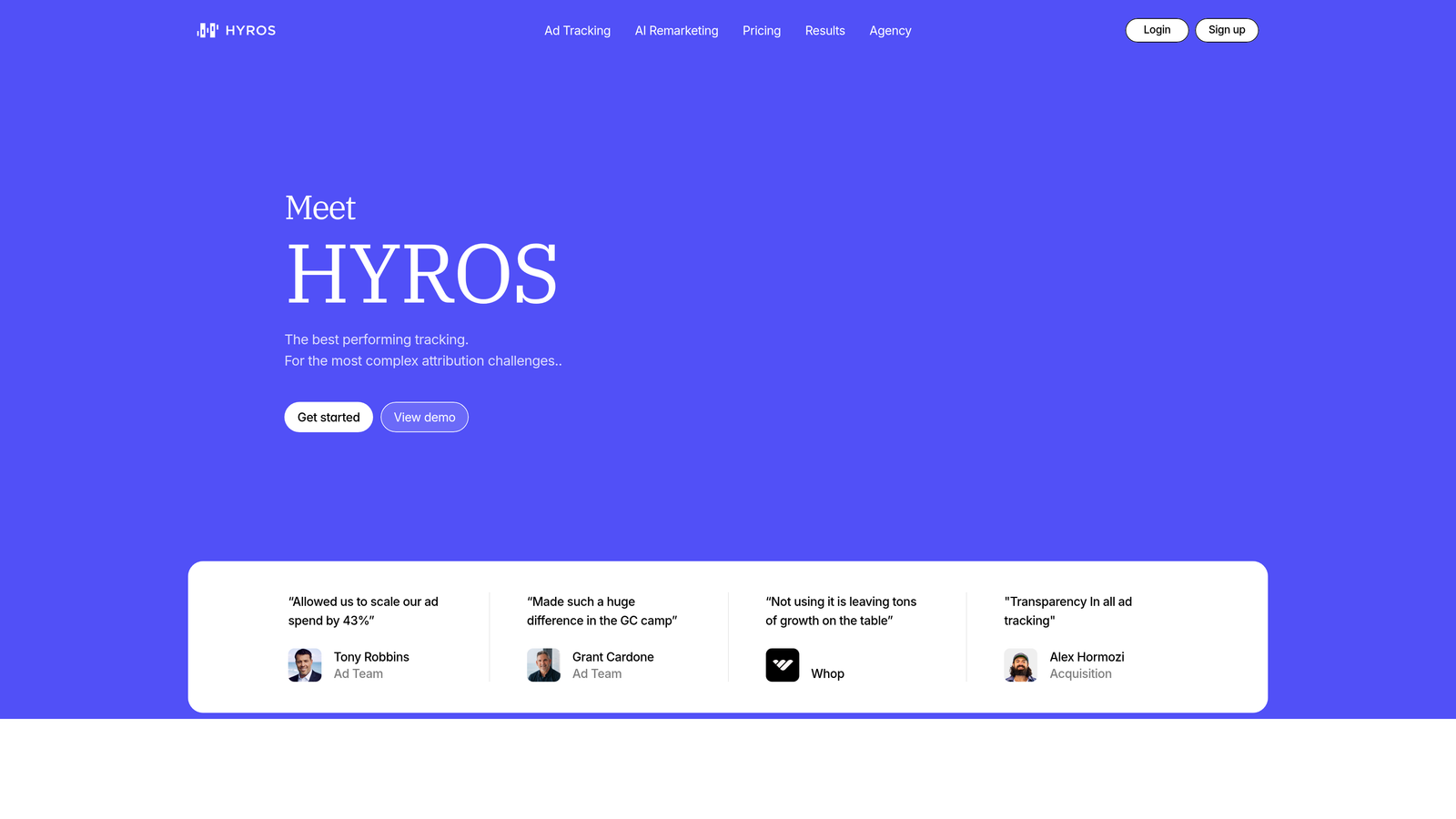 Screenshot of Hyros website