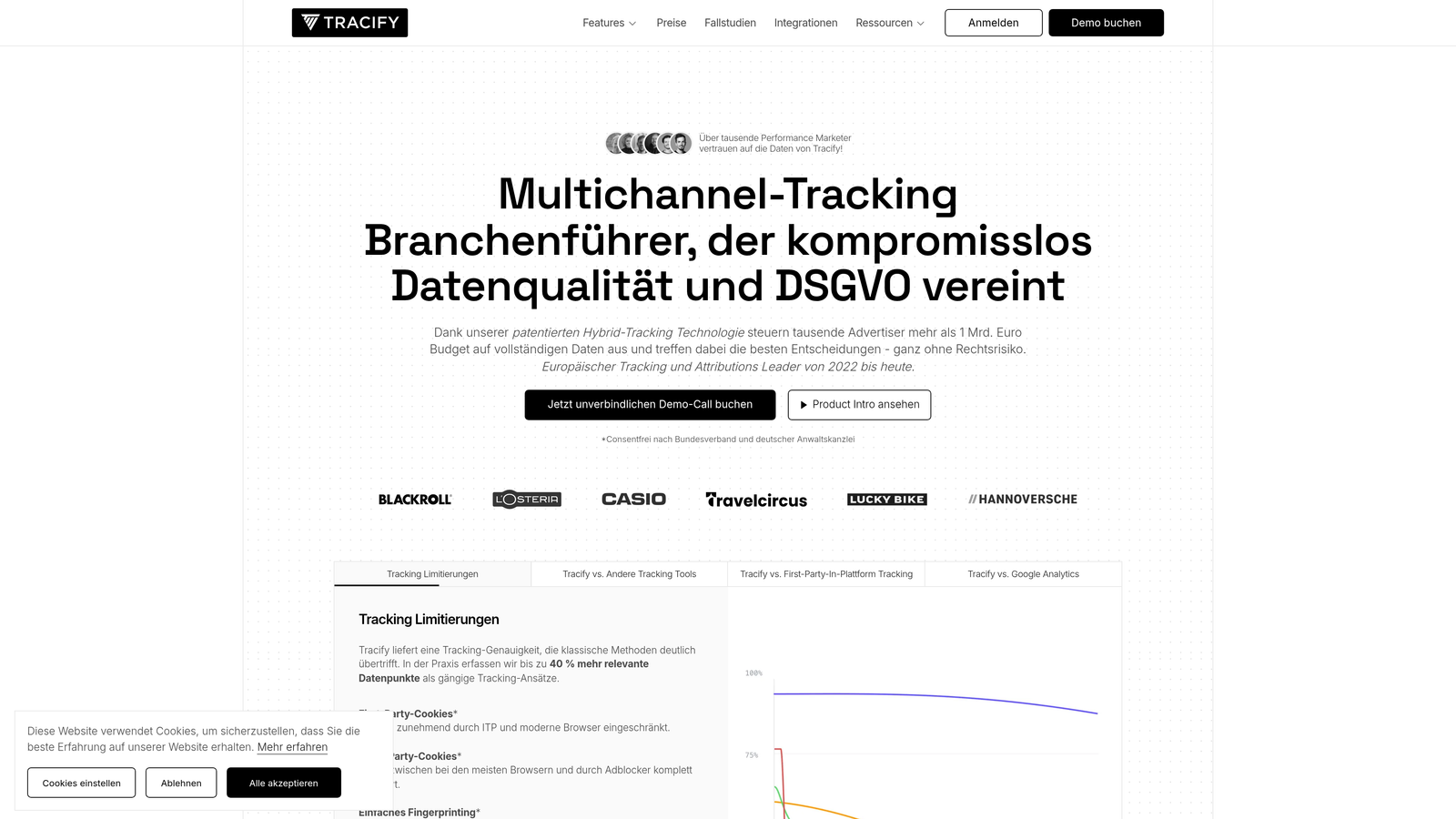 Screenshot of Tracify website
