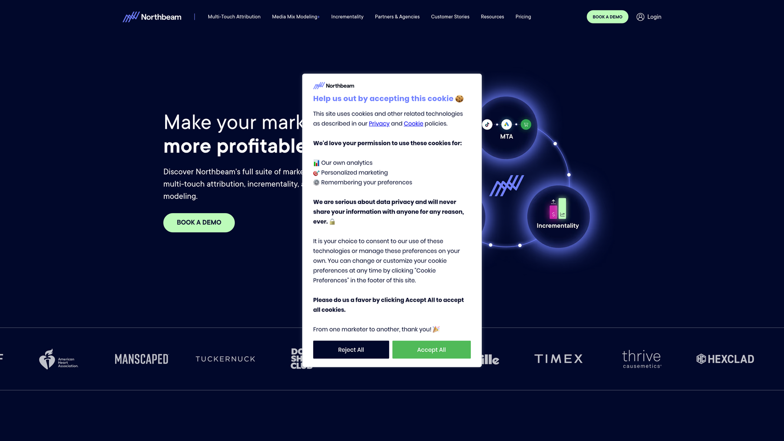Screenshot of Northbeam website
