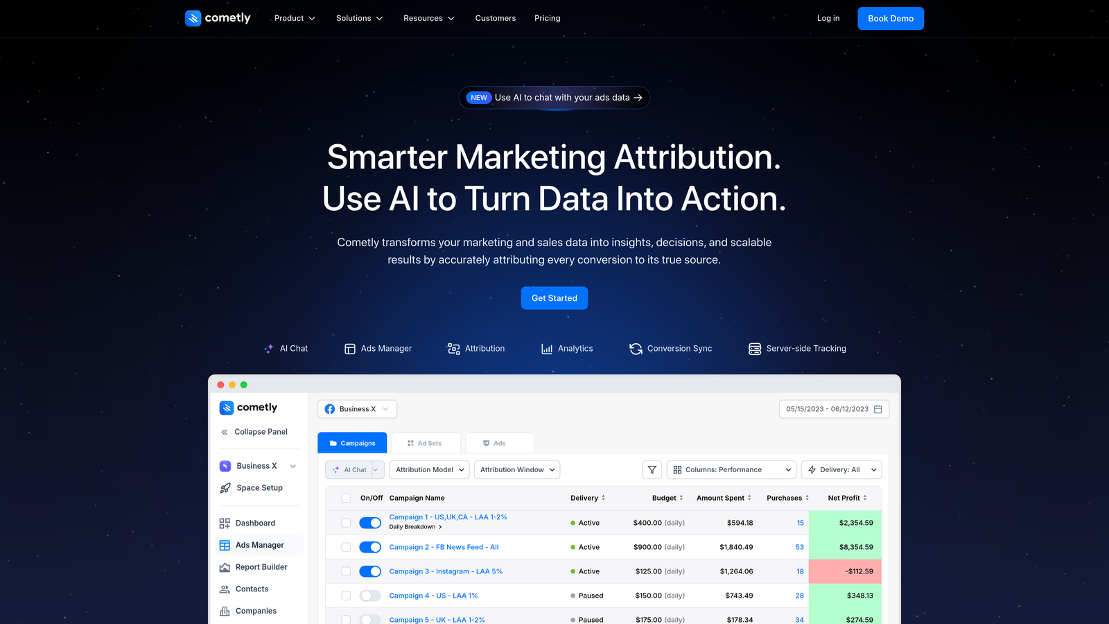 Screenshot of Cometly website