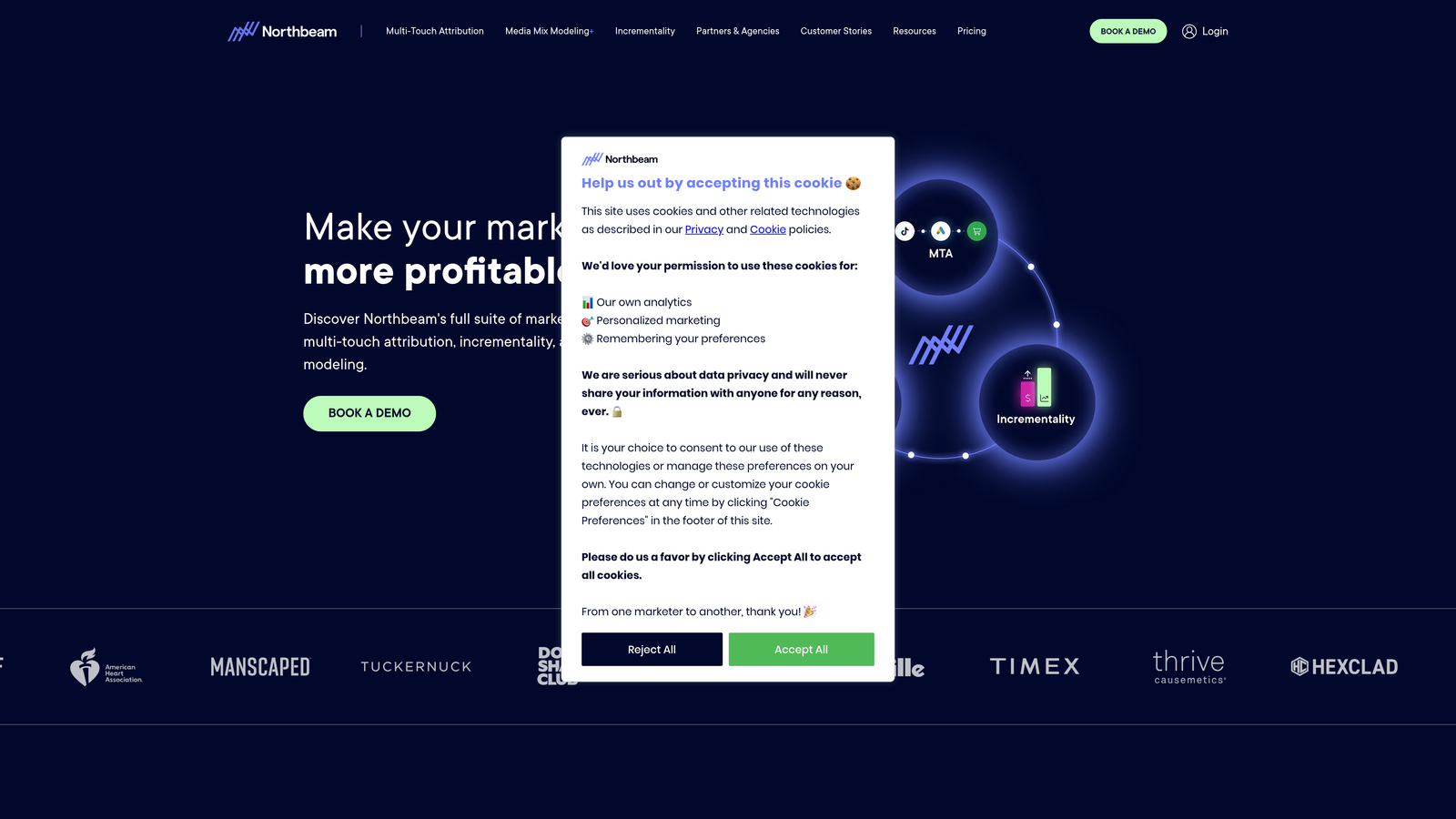 Screenshot of Northbeam website