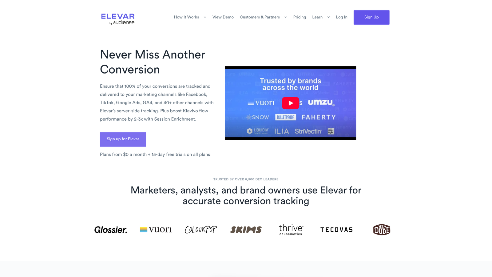 Screenshot of Elevar website