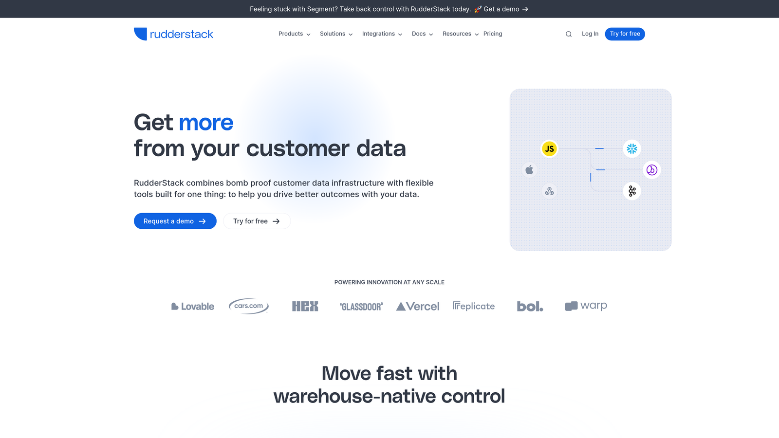 Screenshot of RudderStack website