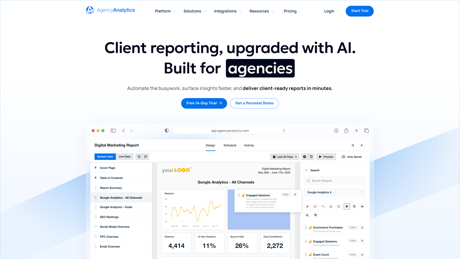 Screenshot of AgencyAnalytics website