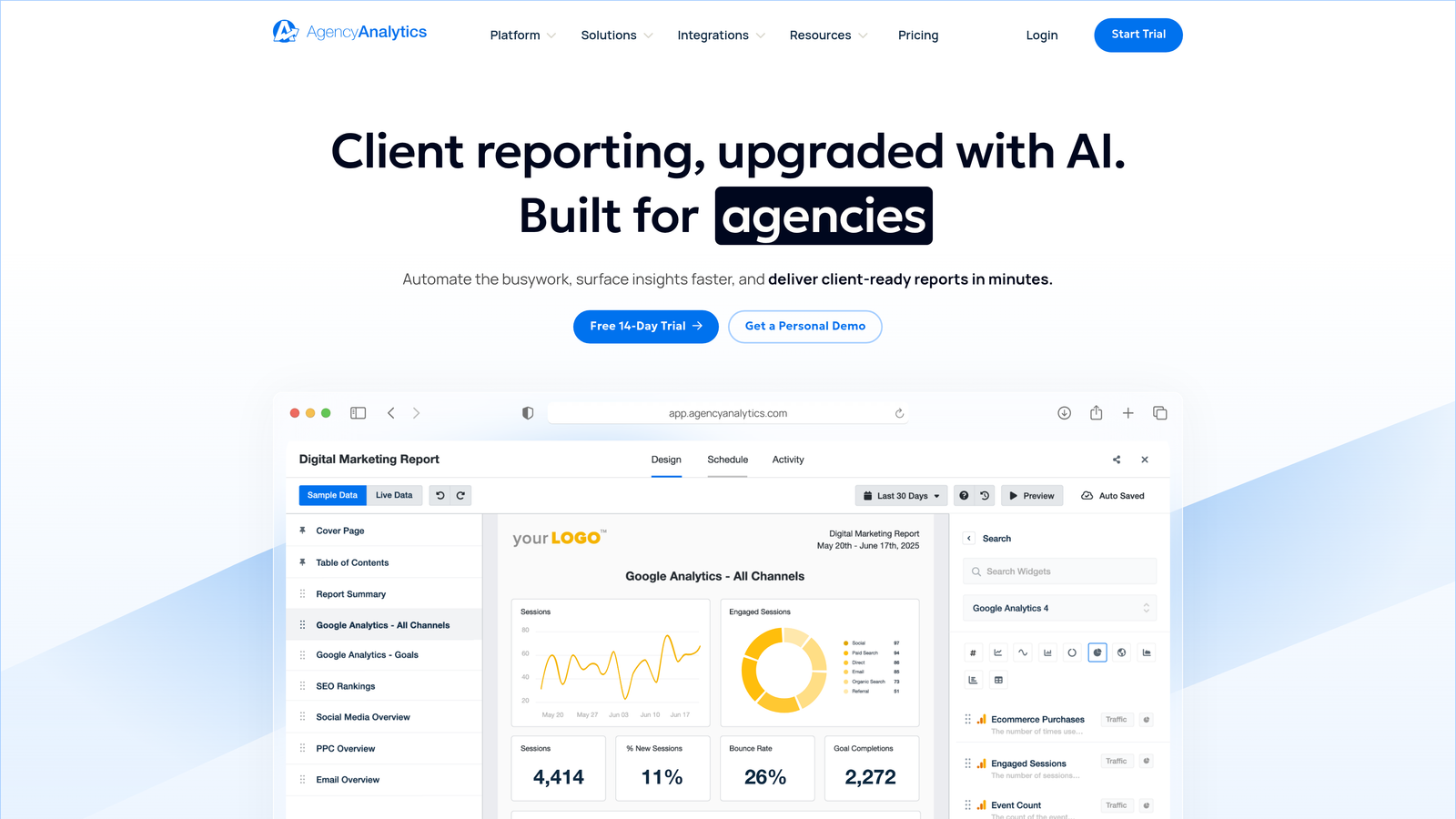 Screenshot of AgencyAnalytics website