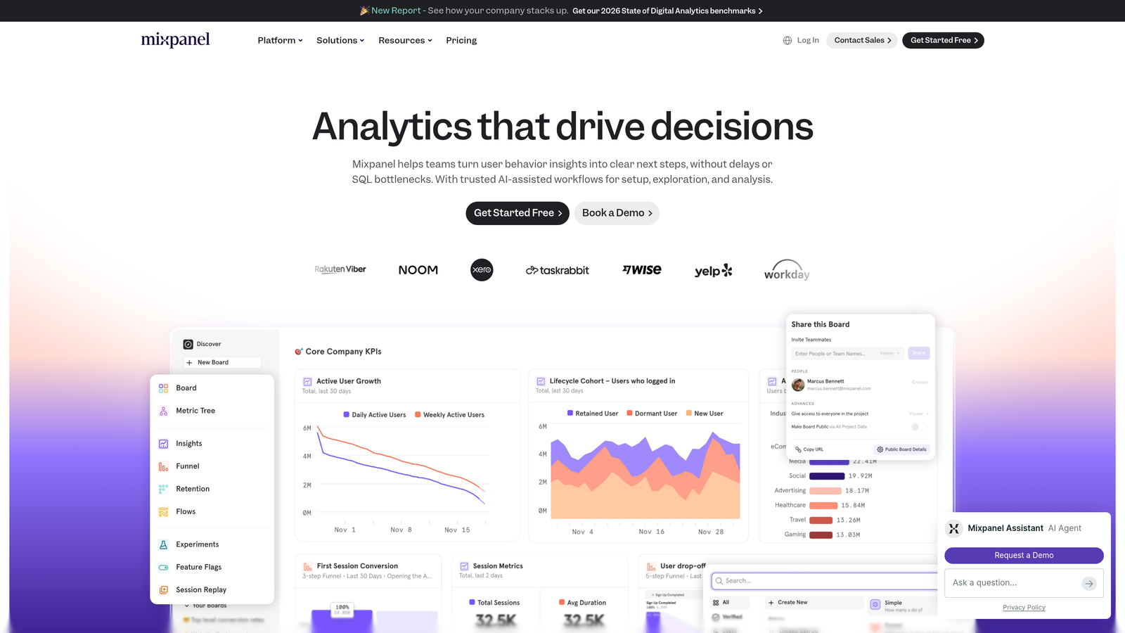 Screenshot of Mixpanel website