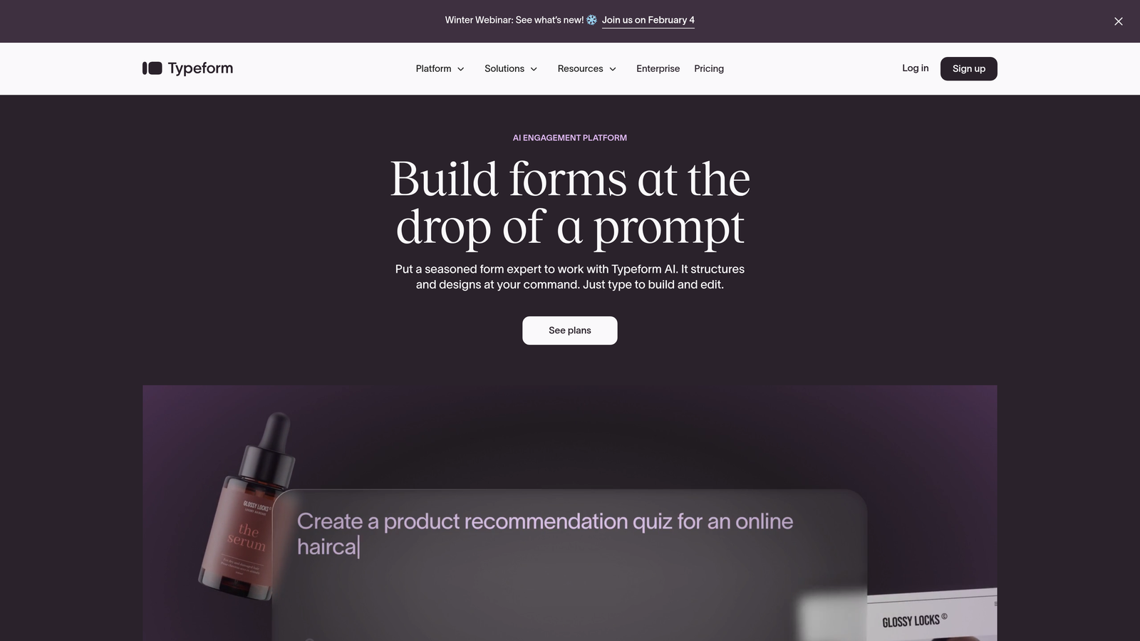 Screenshot of Typeform website