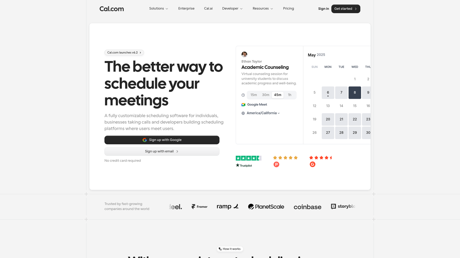 Screenshot of Cal.com website