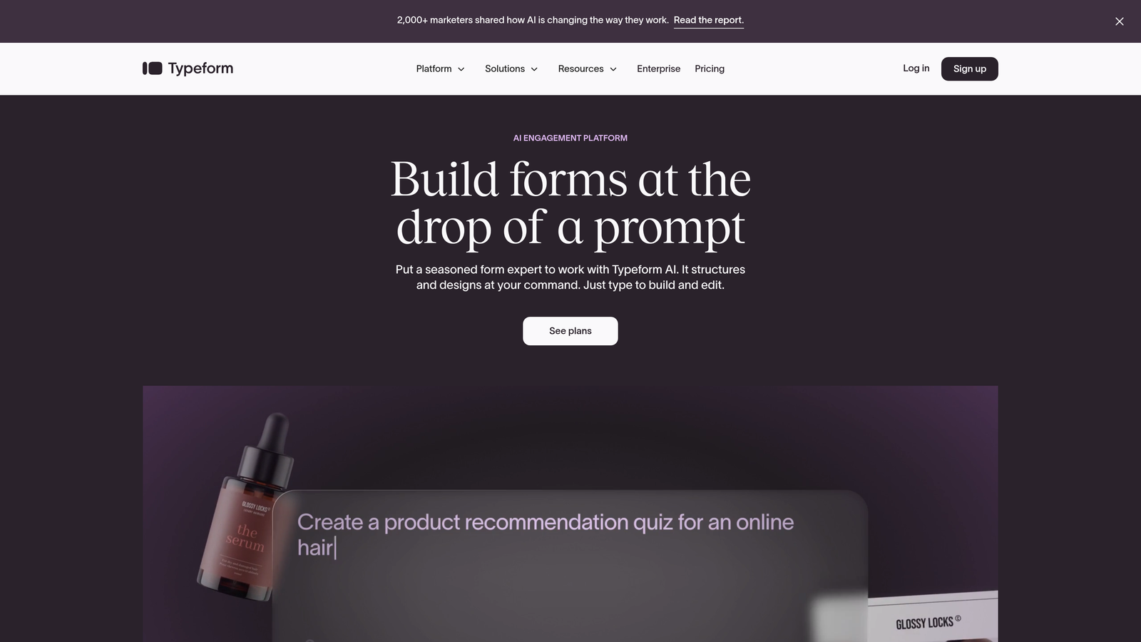 Screenshot of Typeform website