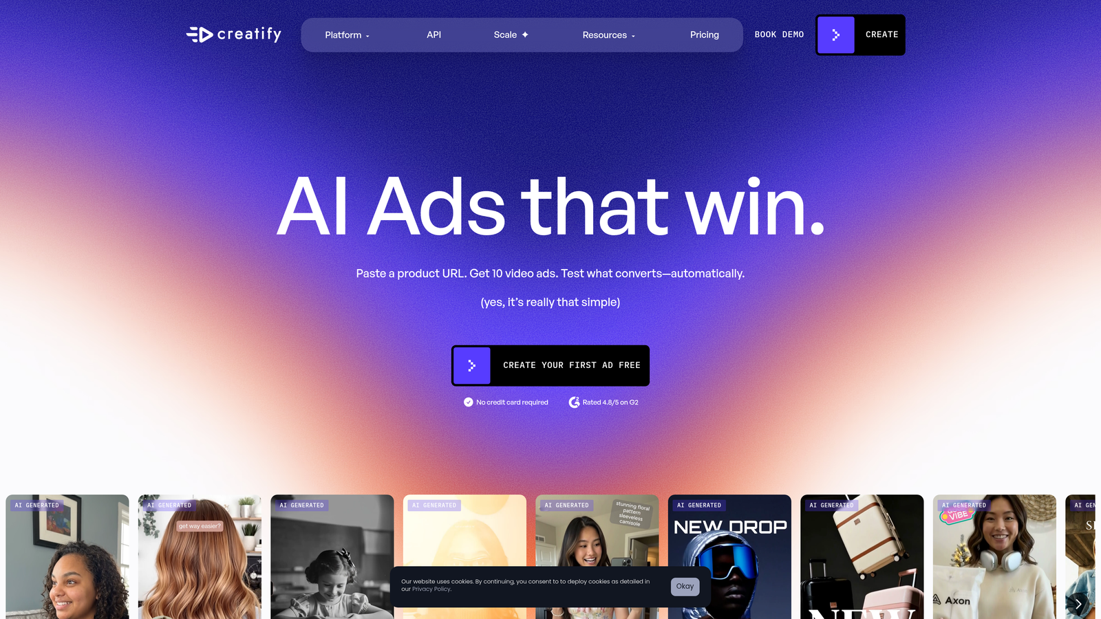 Screenshot of Creatify website