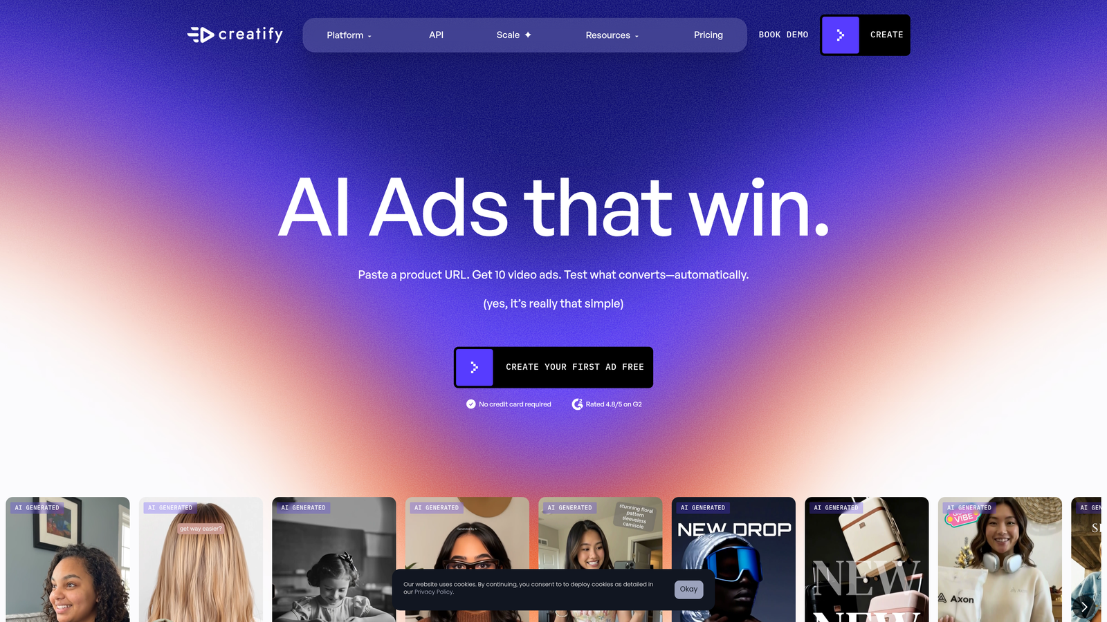 Screenshot of Creatify website