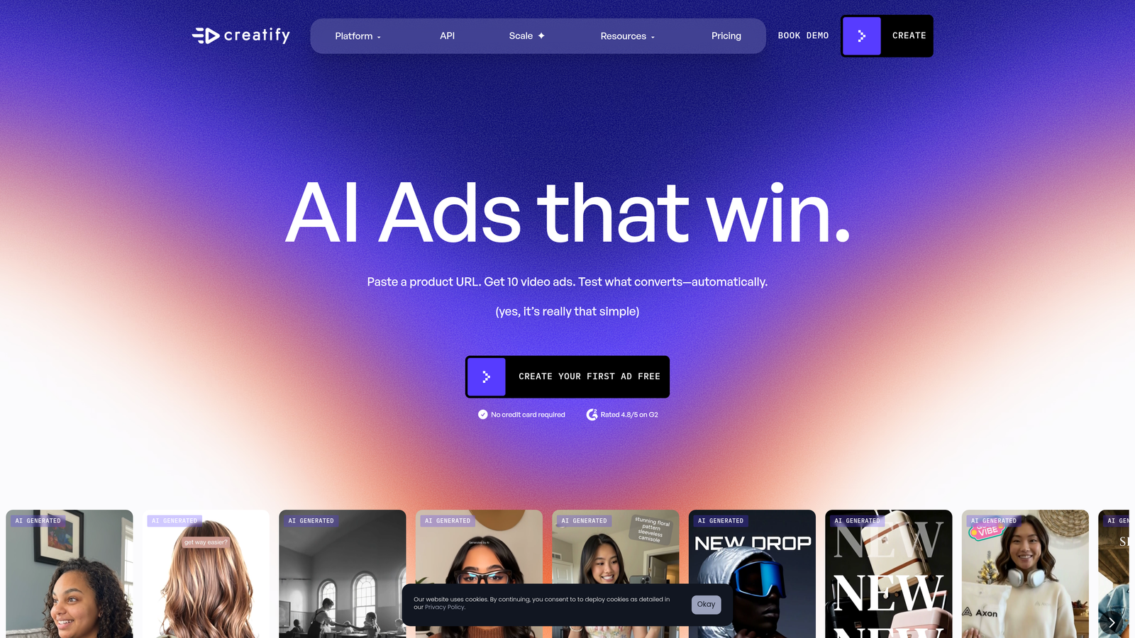 Screenshot of Creatify website