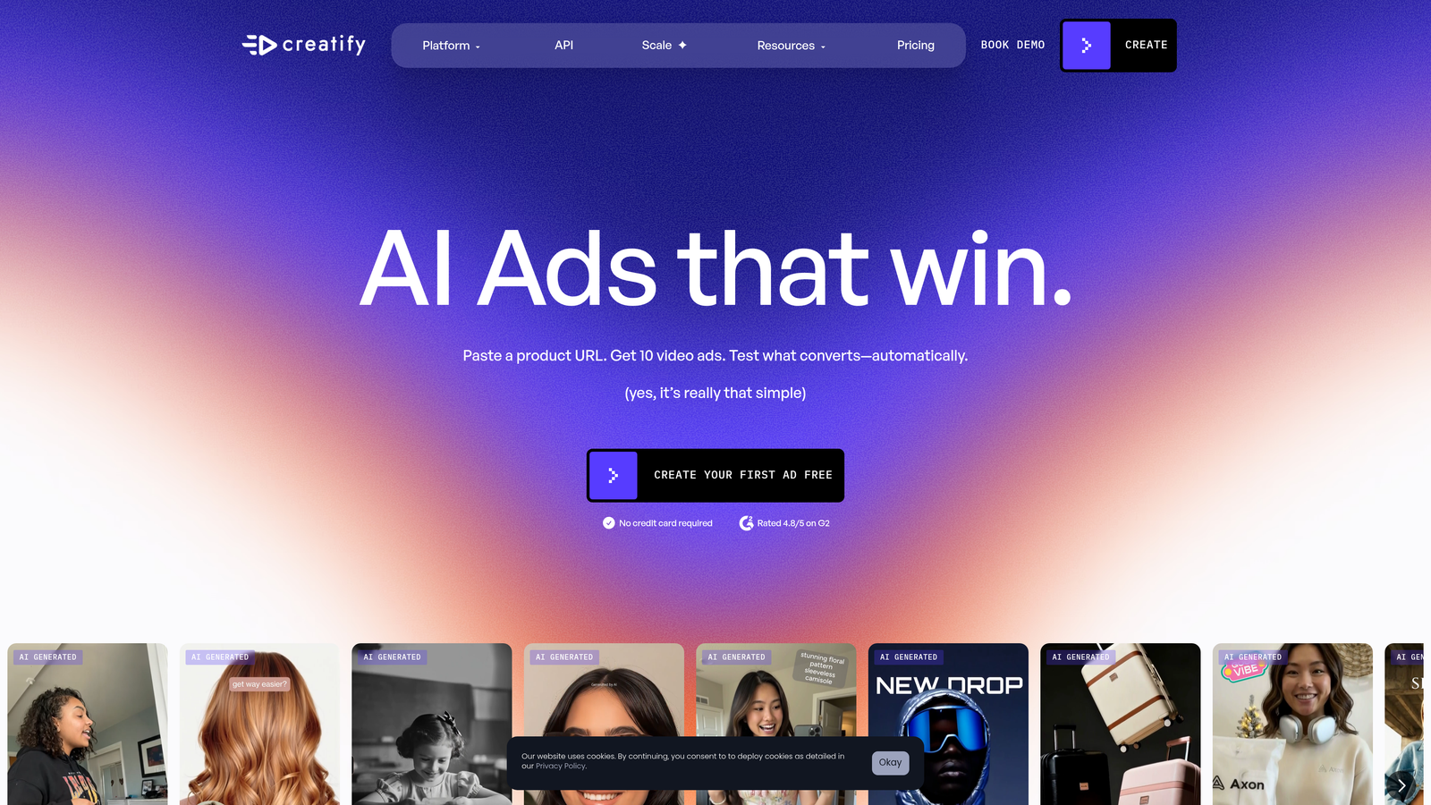 Screenshot of Creatify website