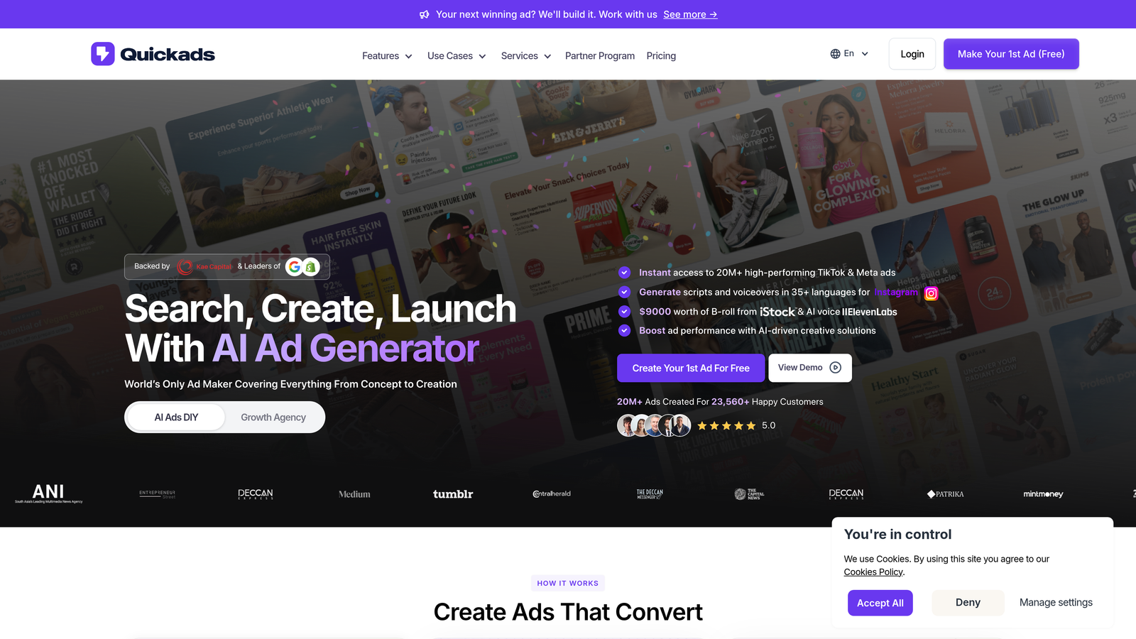 Screenshot of Quickads website