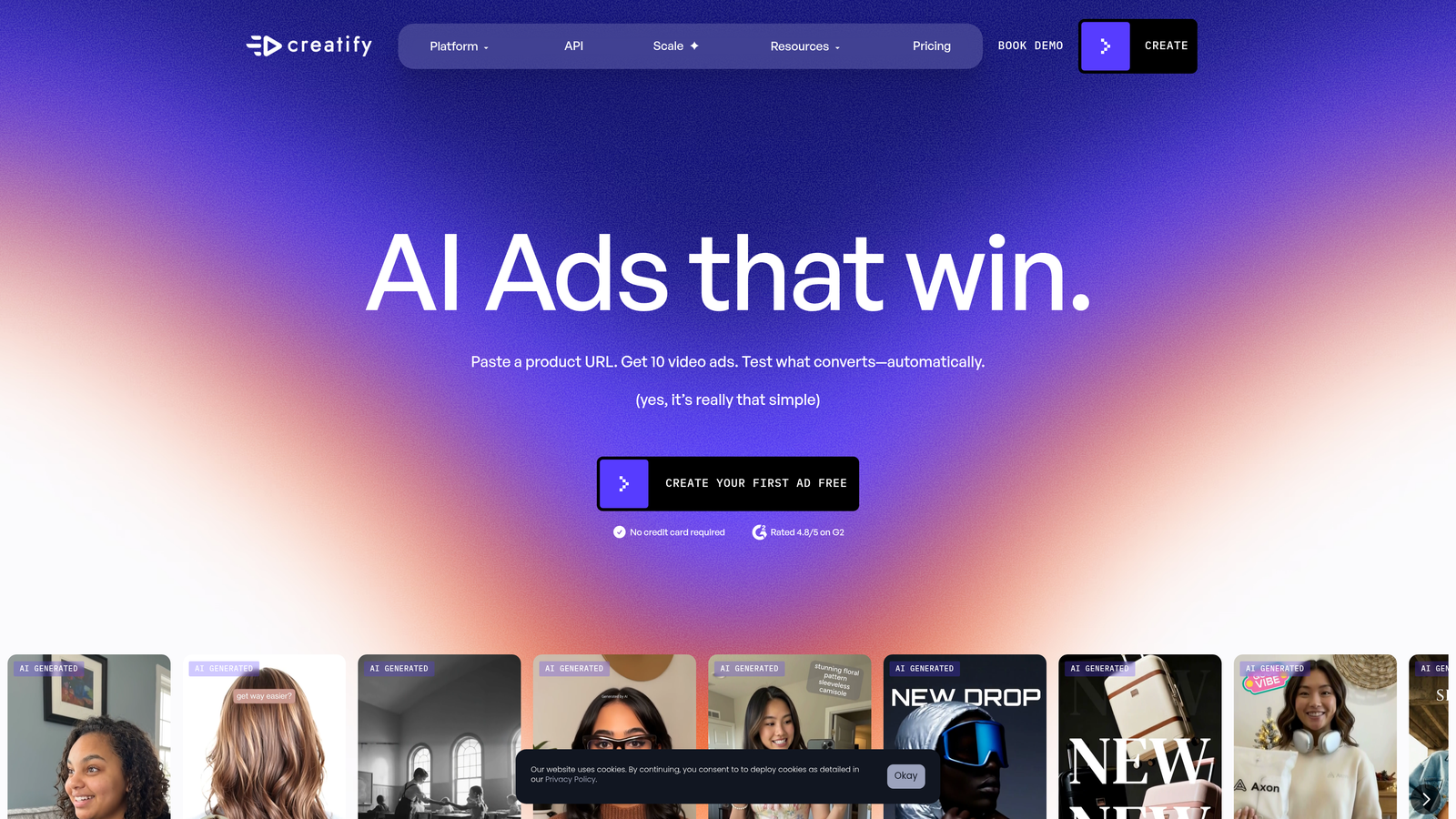 Screenshot of Creatify website