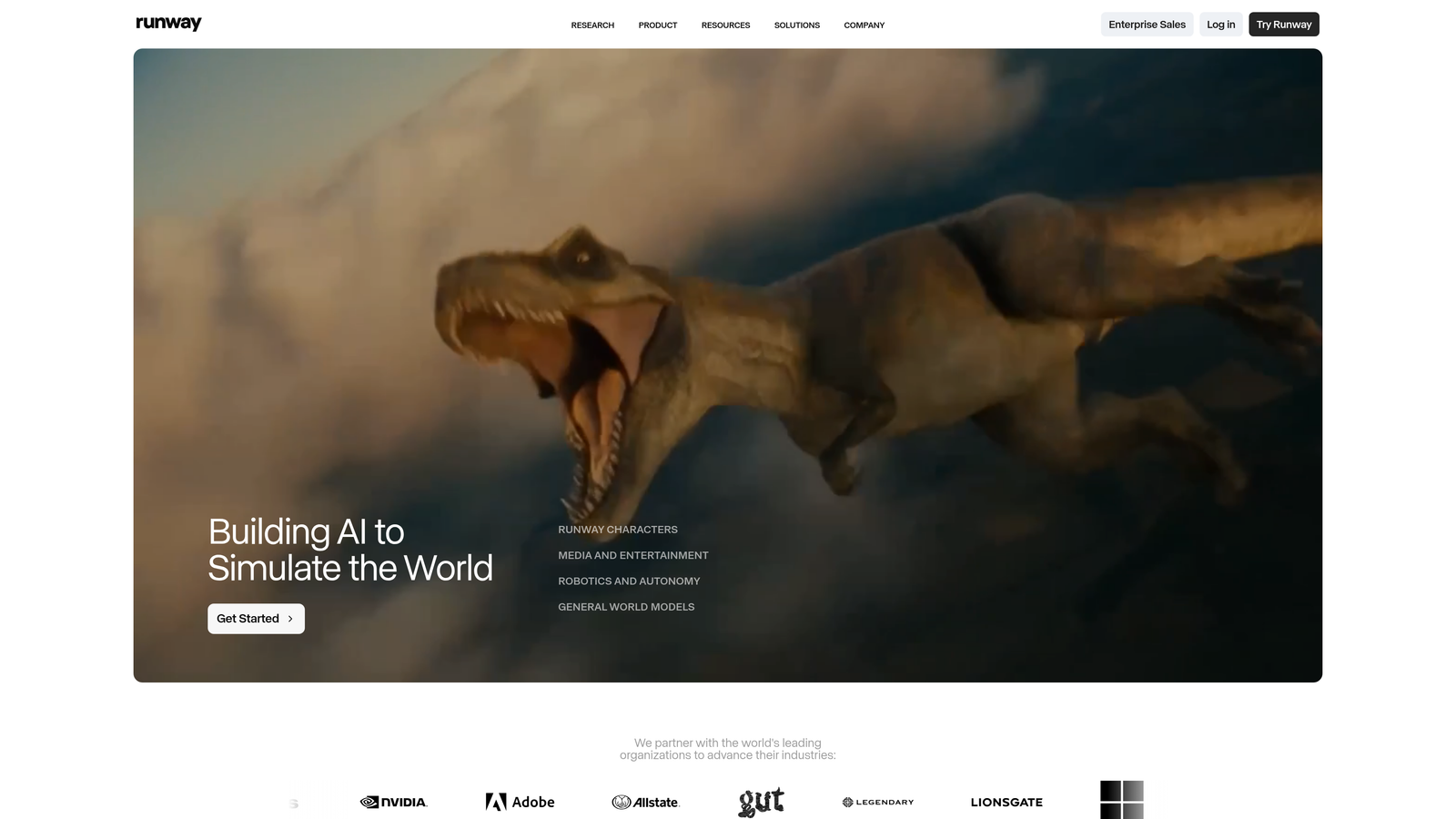 Screenshot of Runway website