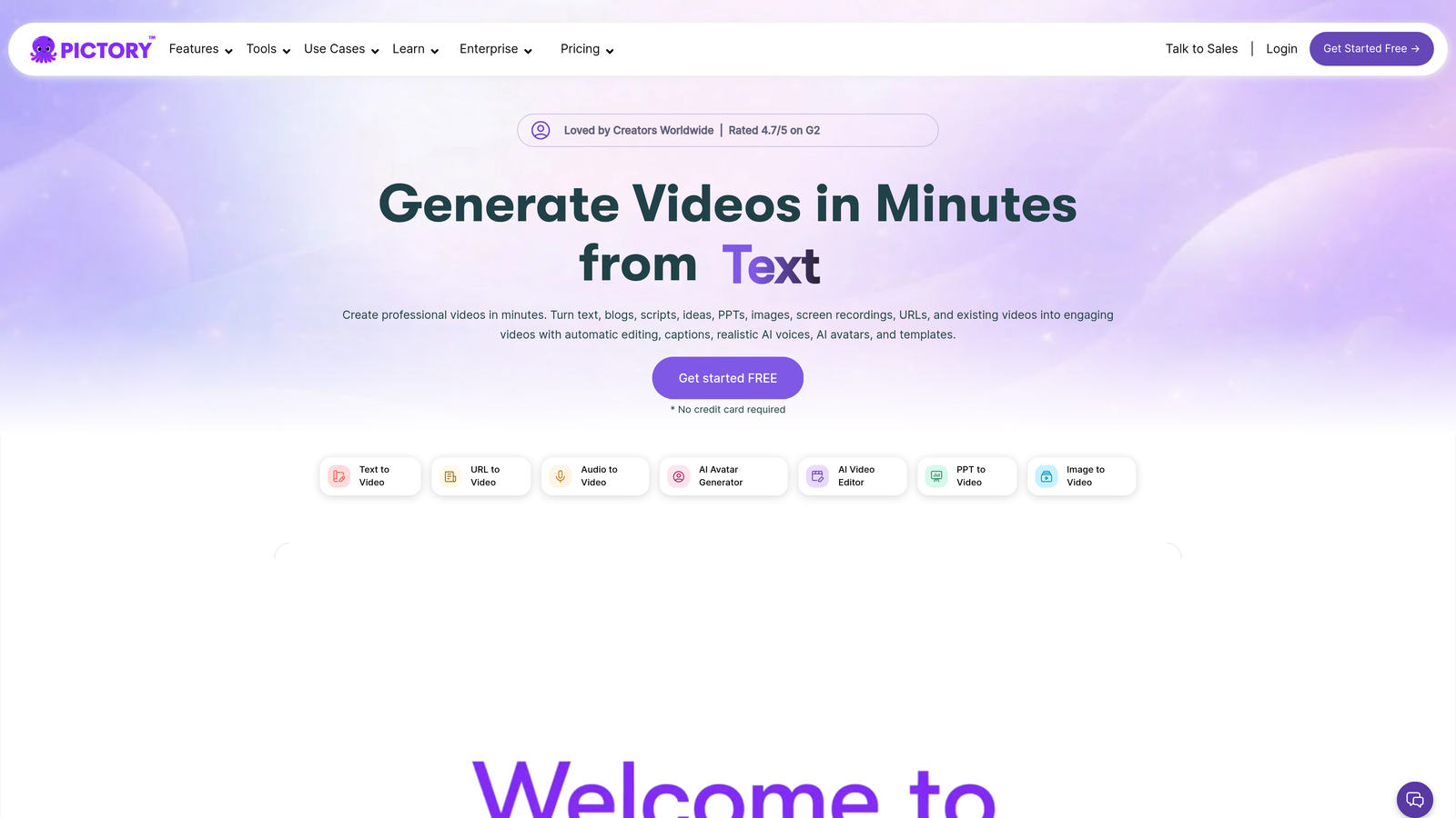 Screenshot of Pictory website