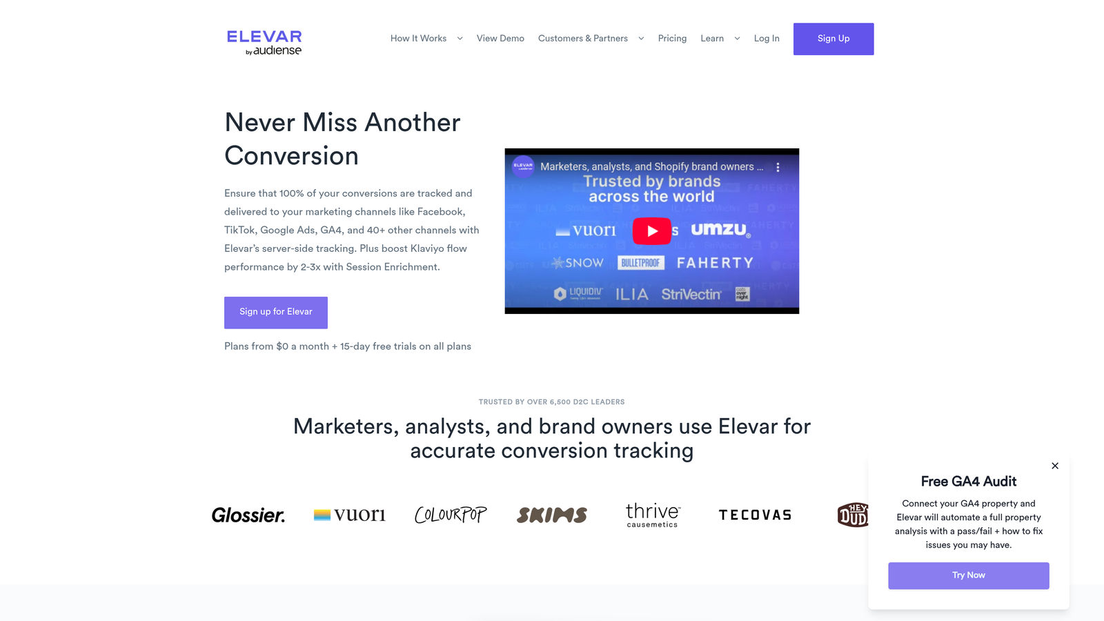 Screenshot of Elevar website