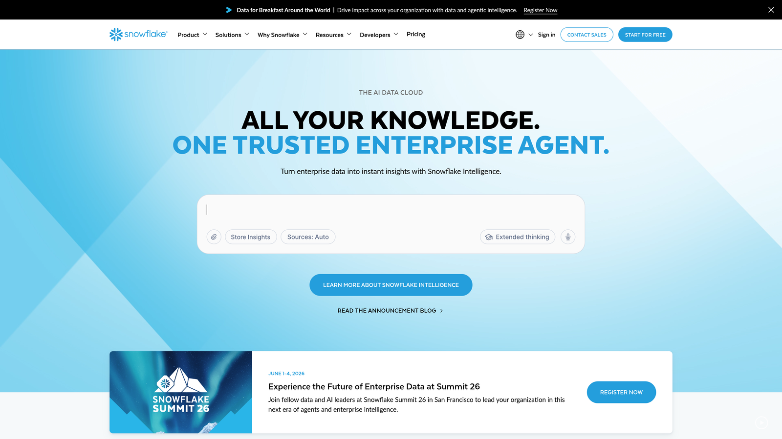 Screenshot of Snowflake website